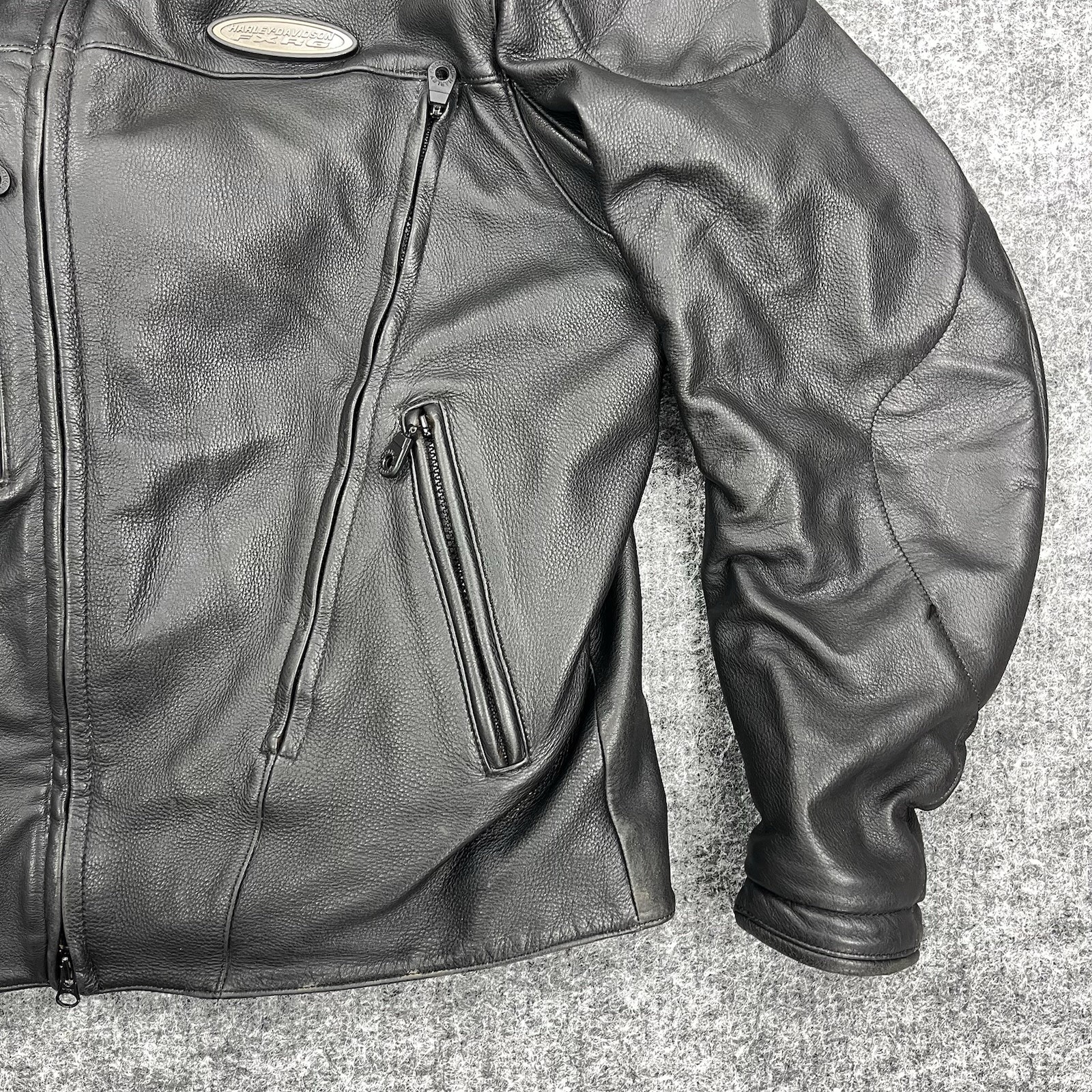 Harley Davidson FXRG Jacket Mens Large Black Leather Liner Armor Biker