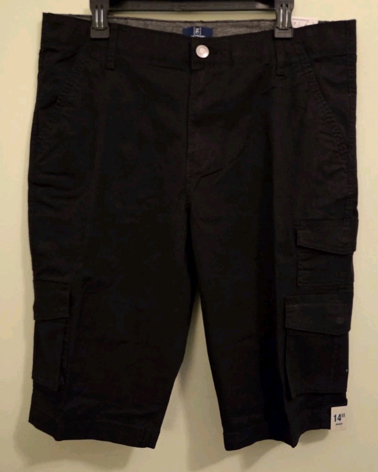 George Men’s SIZE 36 Messenger Cargo Shorts BLACK SOOT Long Length 14″ #5326