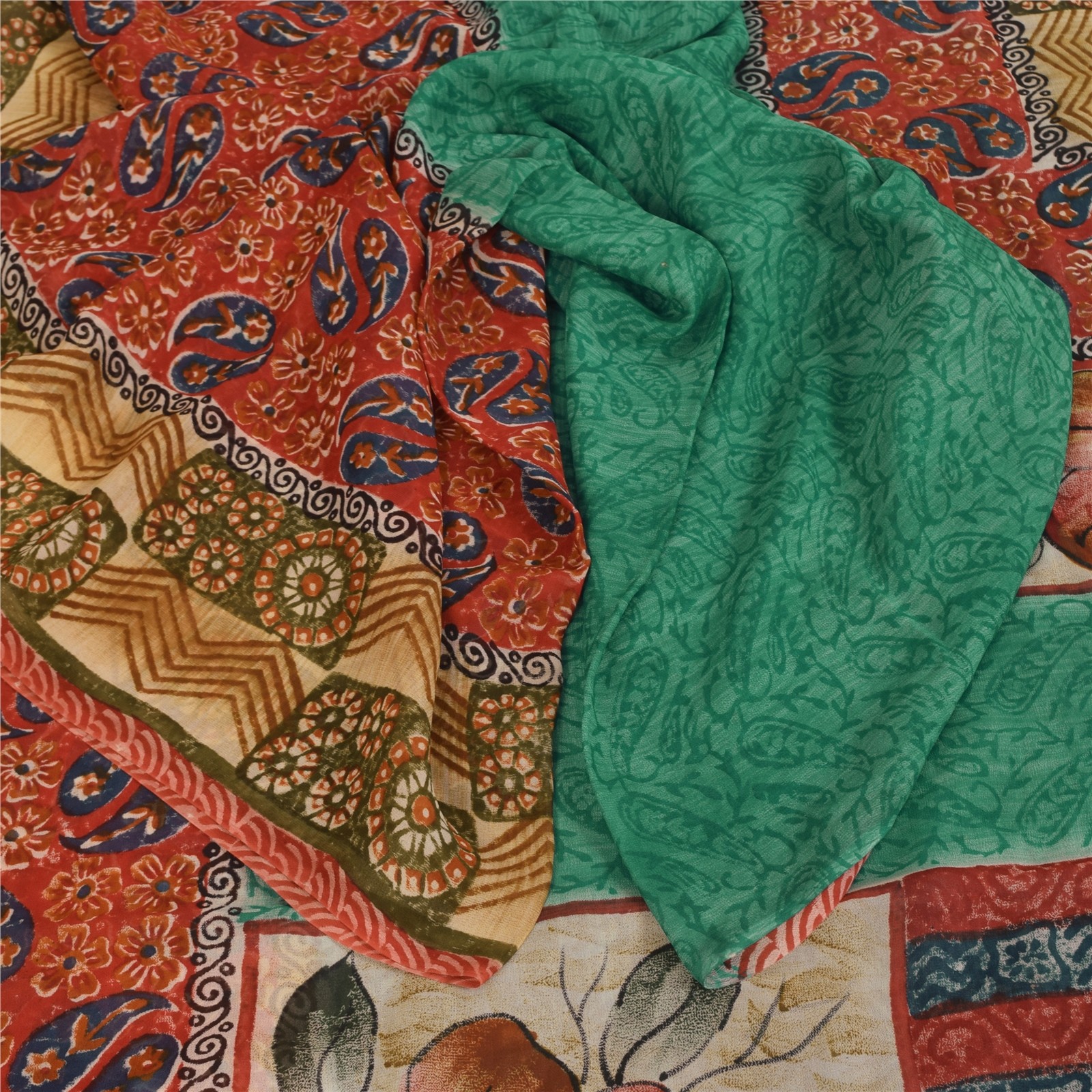Sanskriti Vintage Printed Blend Georgette Sarees Multi Color Sari Craft Fabric