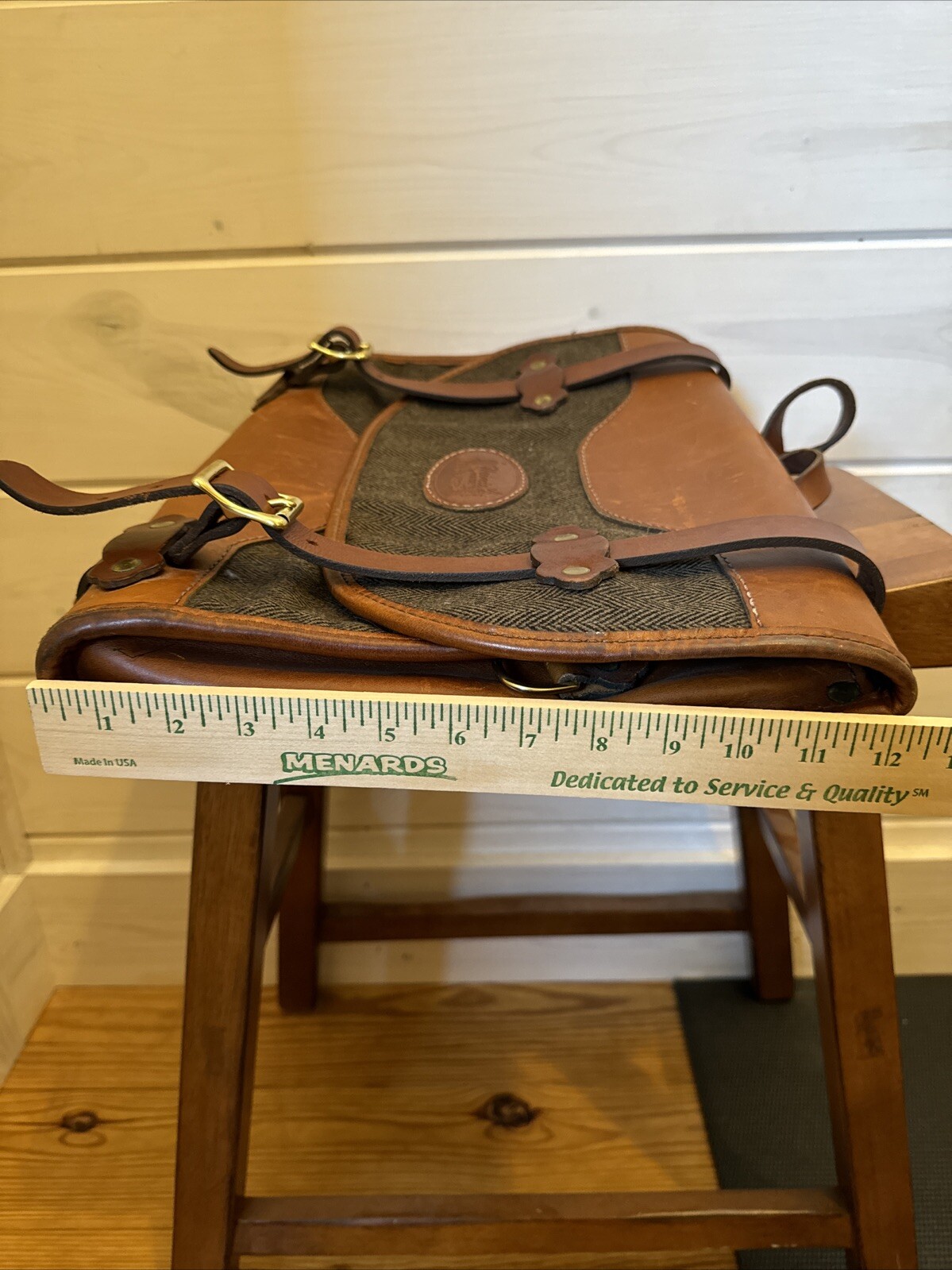 Heimies Made Leather And Tweed Messenger Bag EUC