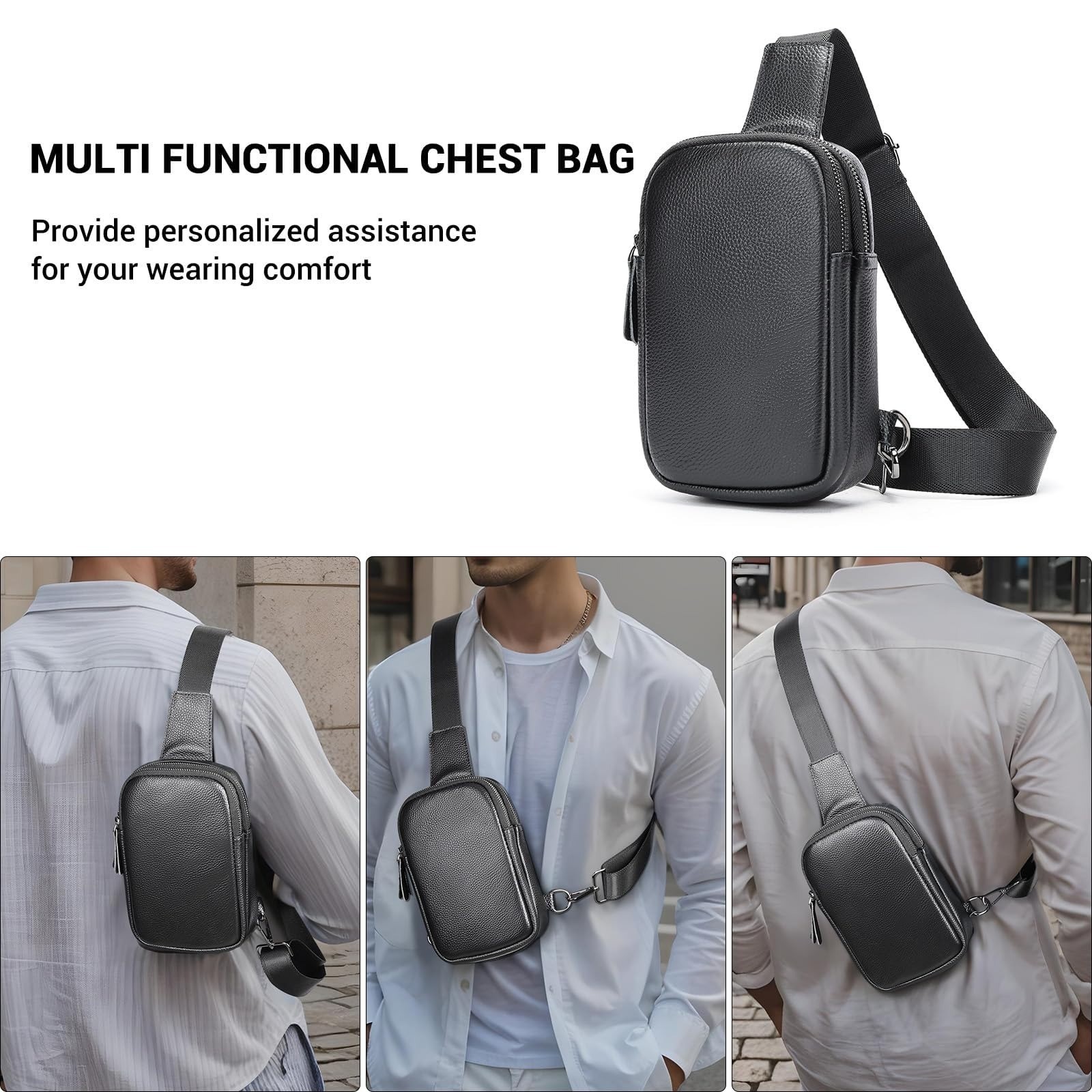 MASIWEI Genuine Leather Sling Bag for Men Crossbody Purse