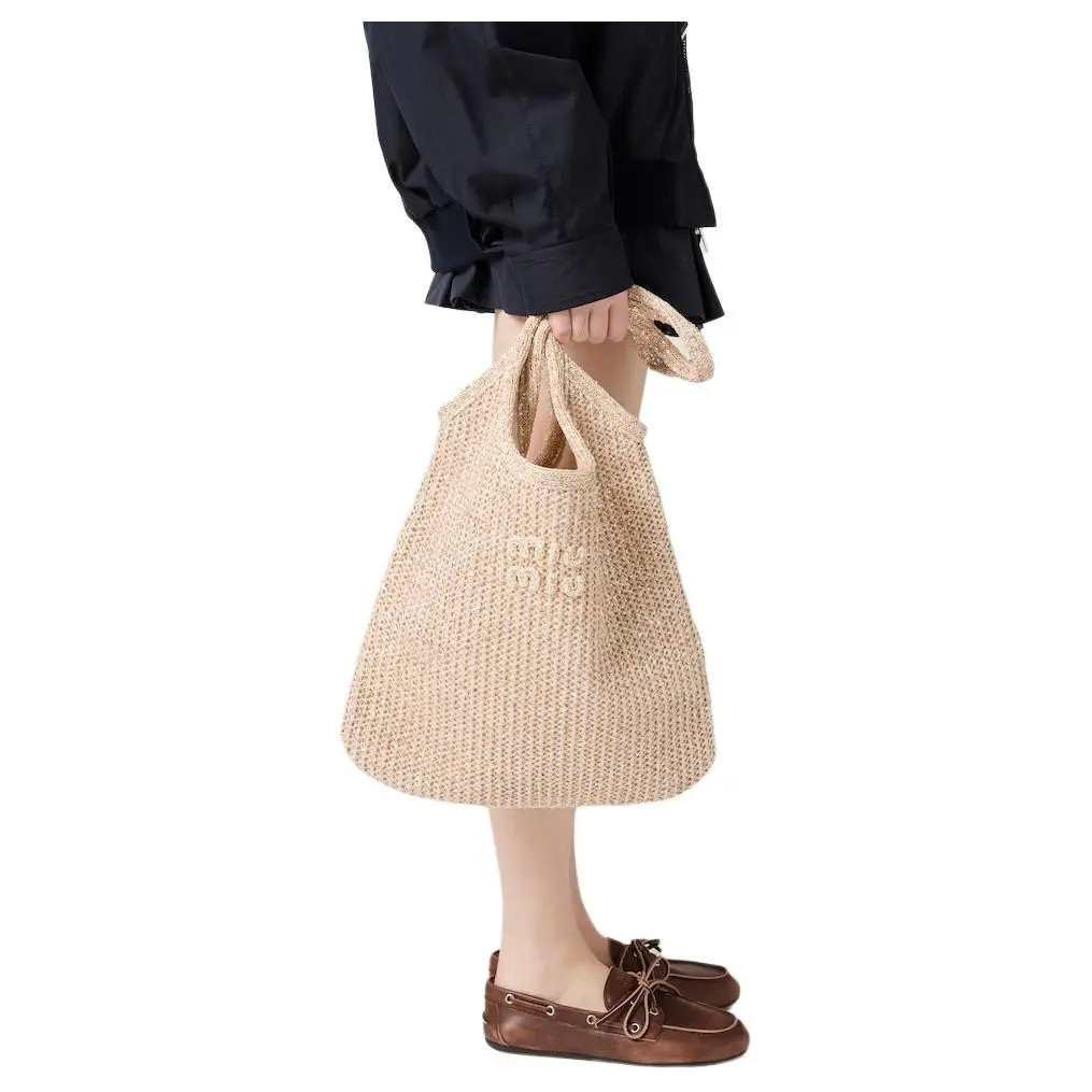 MIU MIU Ivy Polyamide Shoulder Bag Women’s Pink Beige 15.7×13.7 in