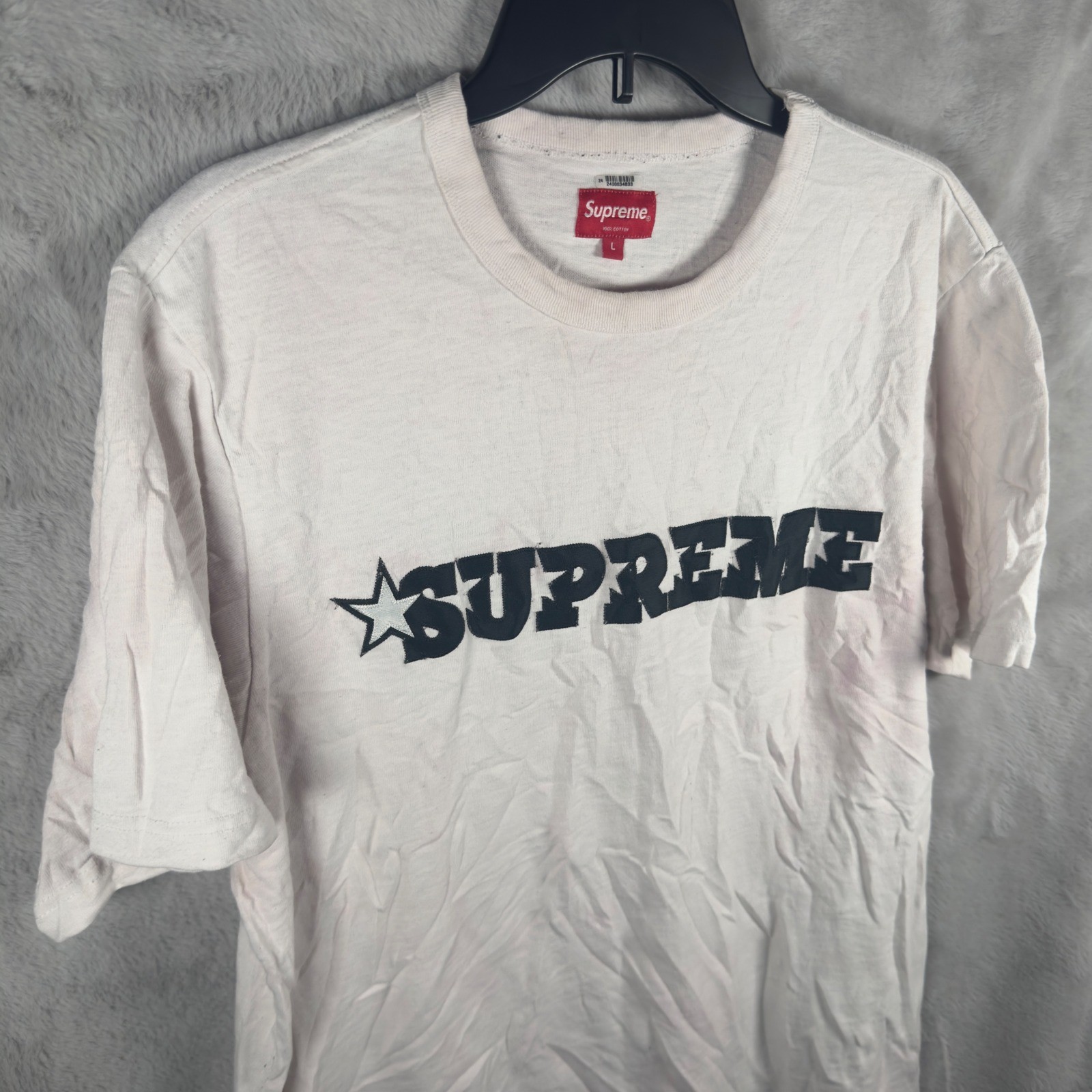 Supreme Star Applique Logo T-Shirt Mens Large White Black Y2K Streetwear Tee