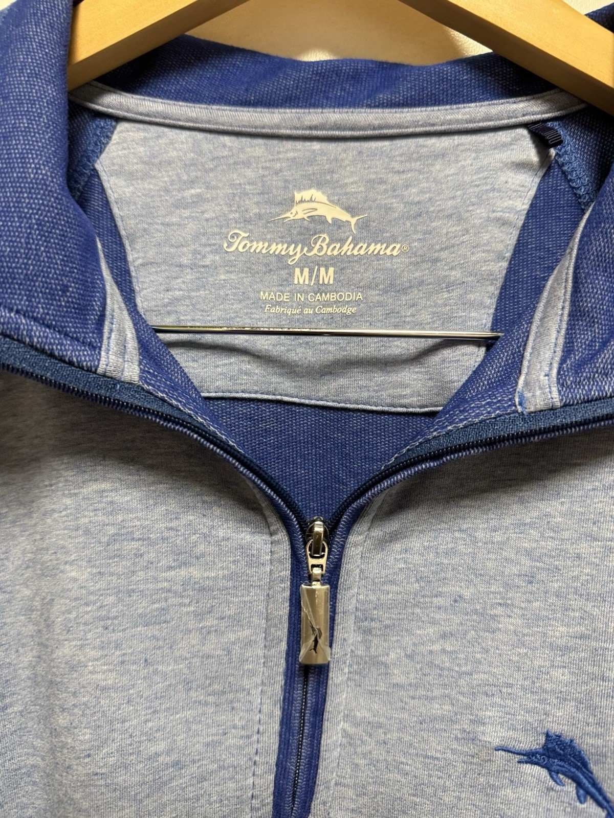 Tommy Bahama Mens Pullover Shirt M 1/4 Zip Long Sleeve Mock Collar Blue