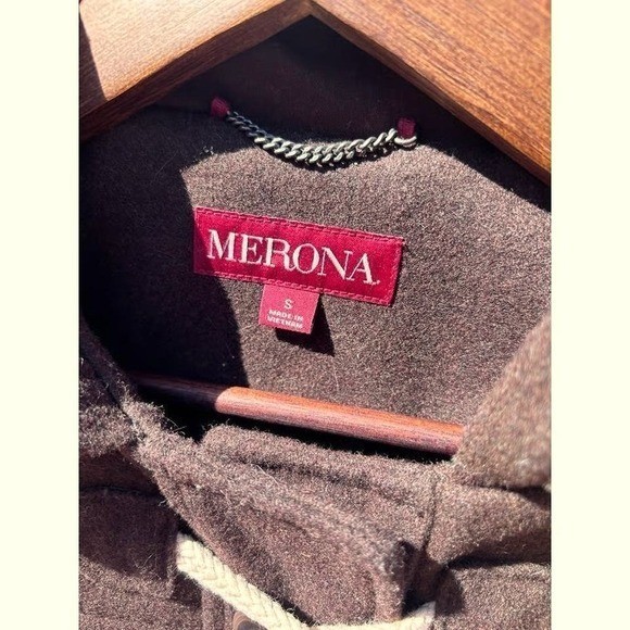 Toggle Coat Women Small Brown Excellent Hooded Wool Blend Duffle Jacket