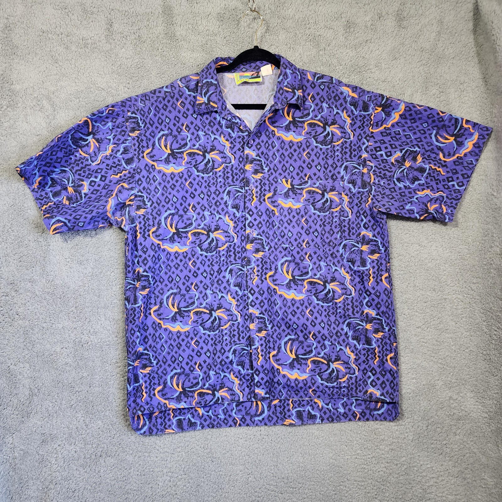 Beach Club Sportswear Vintage Single Stitch Button Up Purple Size Large 90’s