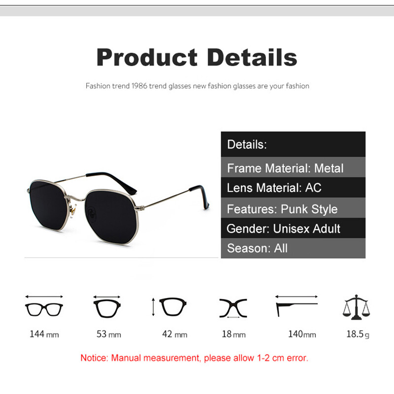 Hipster Hexagonal Sunglasses Men Women Vintage Metal Frame Retro Shade Glasses
