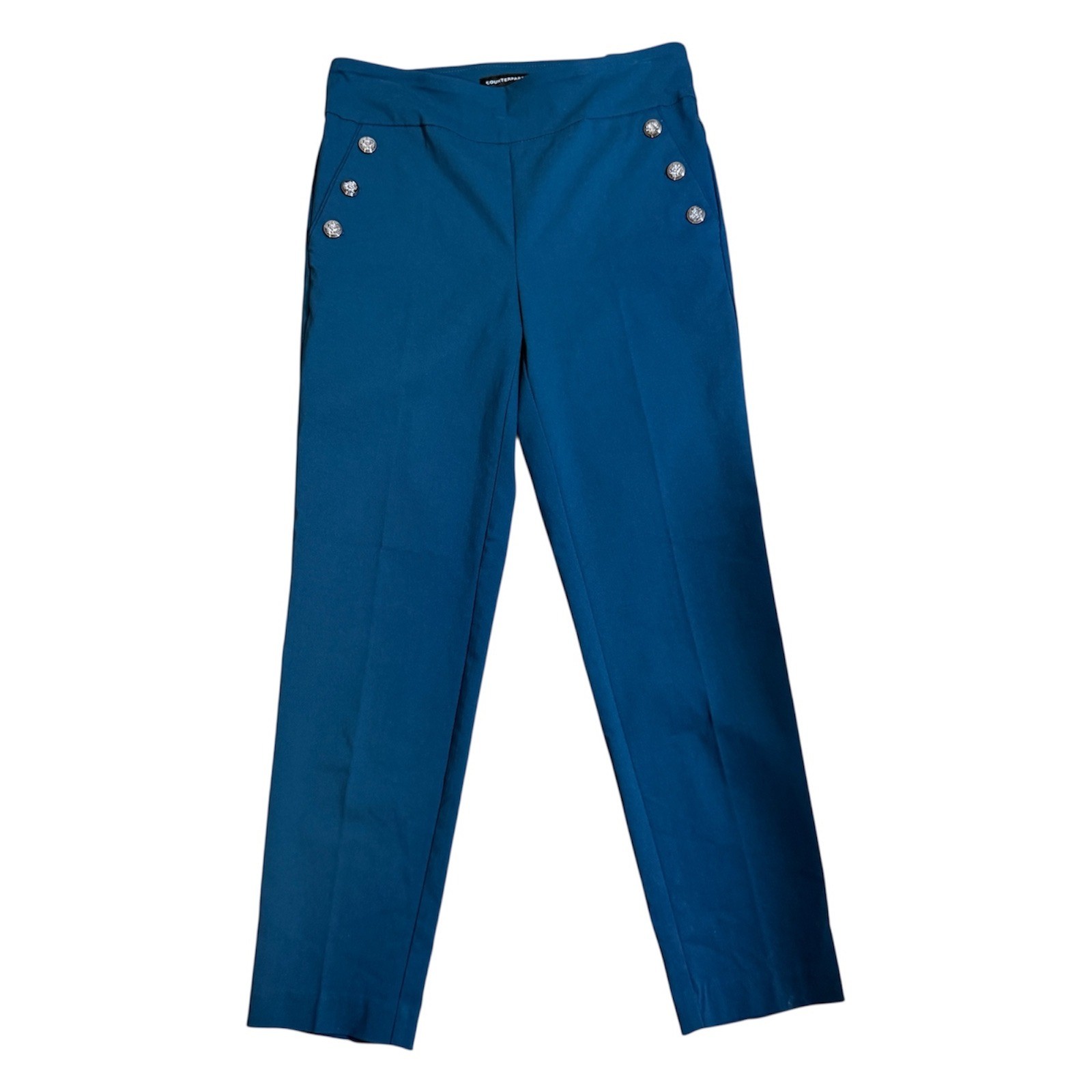 Counterparts Slim Leg Pants Womens S Teal Super Stretch Mid Rise Sailor NEW
