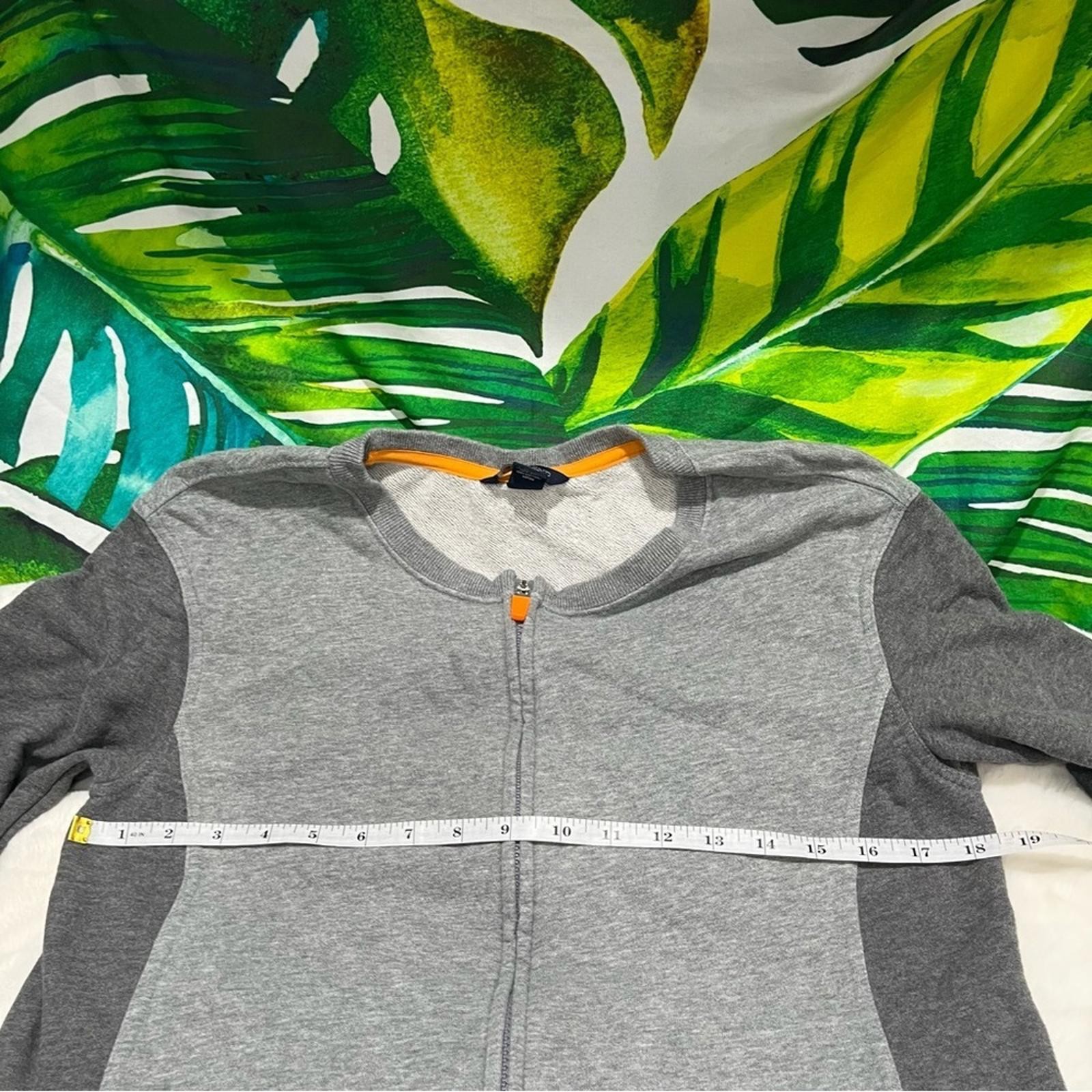 Euc $65 Lands’ End S Grey Orange Full Zip Fall Winter Casual Sporty Sweatshirt
