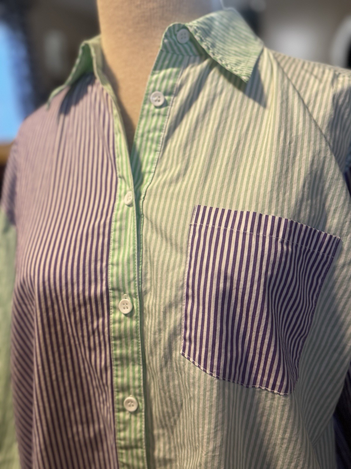 Solid And Striped Oxford Tunic Purple And Green Size Medium