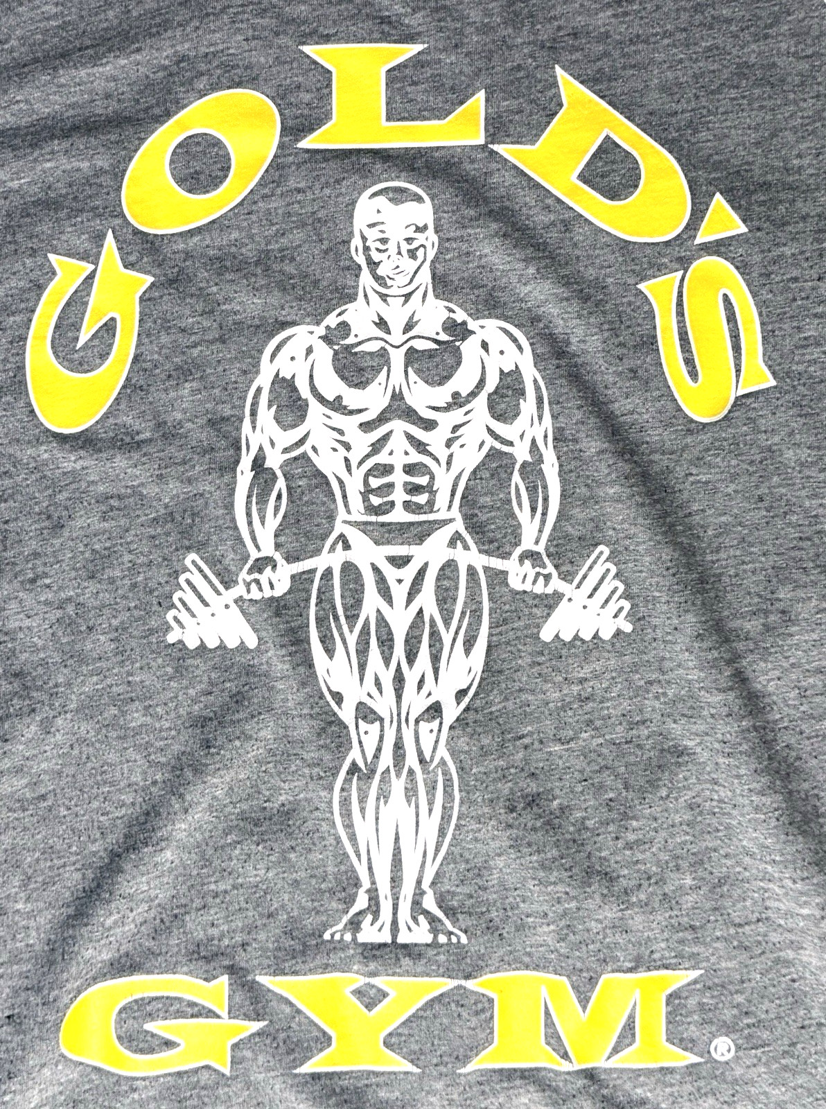 Vintage Gold’s Gym EXTRA LARGE GRAY YELLOW Racerback Muscle Tank Top *PRE LOVED*