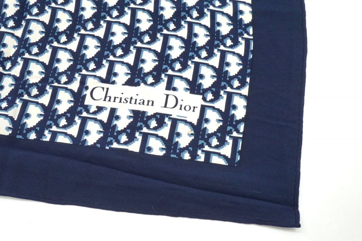 Christian Dior 75cm Trotter Large Scarf 100% Silk Stole Shawl Navy Blue 6403k
