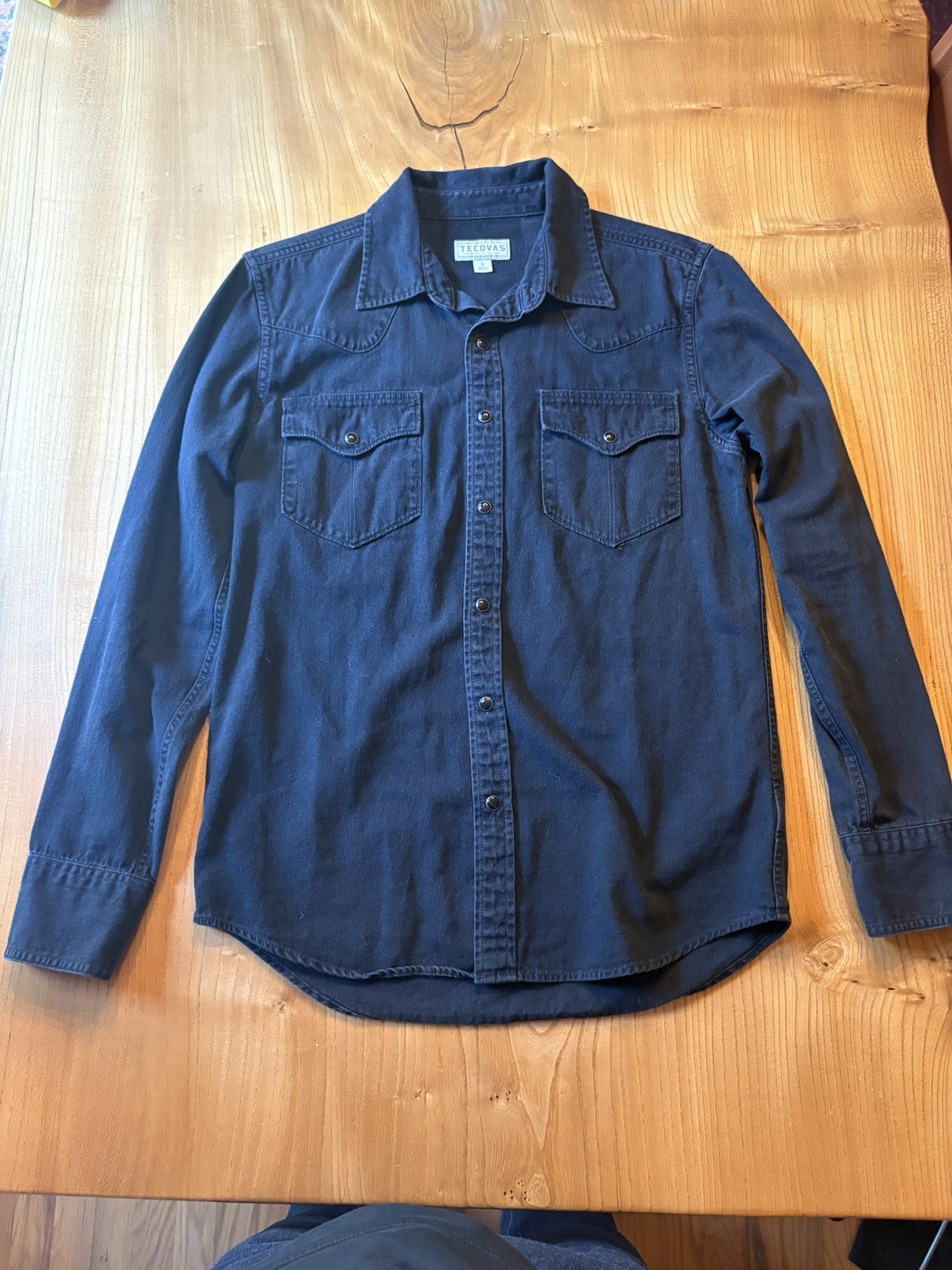 Tecovas Black Cowboy Western Pearl Snap Pocket Collared LS Shirt Men’s S