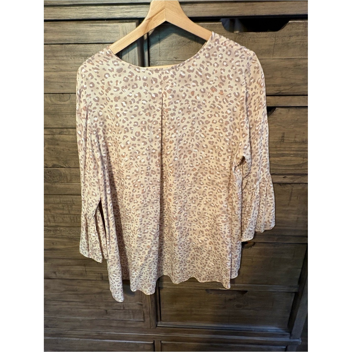 LaRoque Original Silk Blend Leopard Print Bell Sleeve Tunic Top OS Beige Neutral