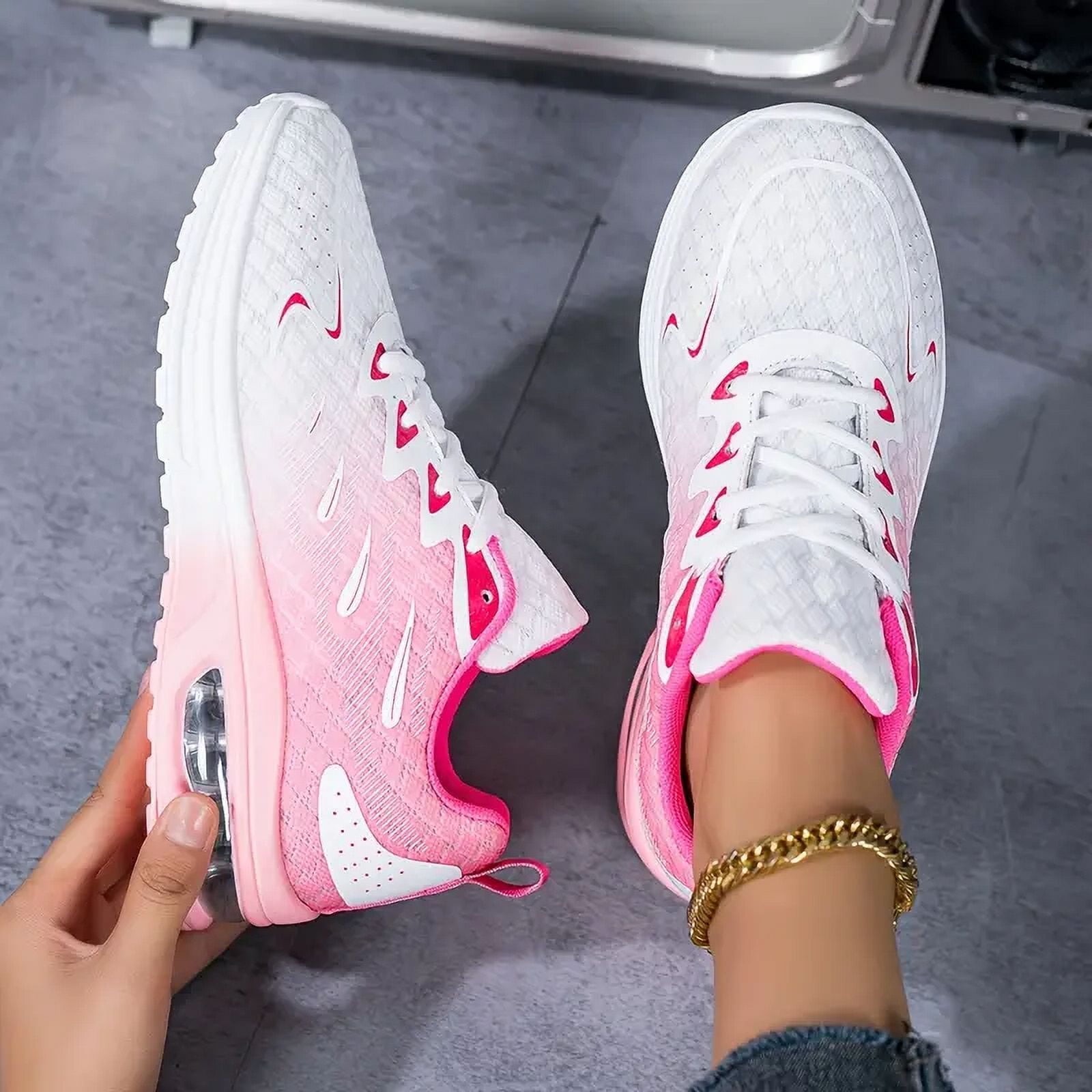 Women’s Orthopedic Walking Sneakers Breathable Mesh Non-Slip Cushion Pink