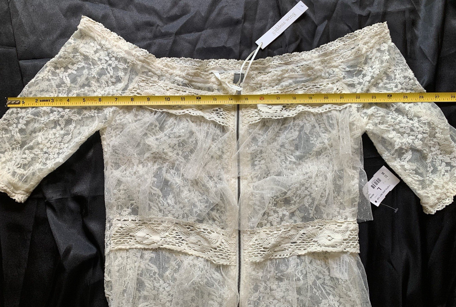 Goddess Wing ☀️ Blouse Top Women Woman Size Large Lace Off White Beige Zipper