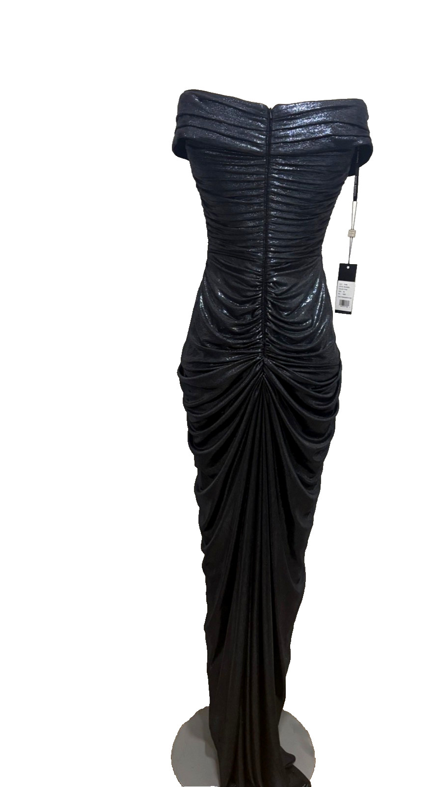 TADASHI SHOJI RUCHED OFF THE SHOULDDER BLACK METALLIC GOWN SIZE XS $488