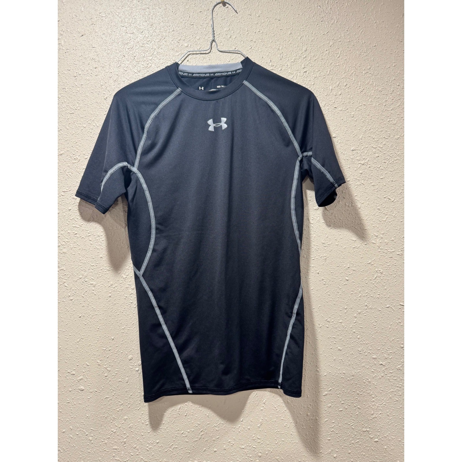 Under Armour HeatGear Mens Compression Shirt Black Grey Short Sleeve MD Medium