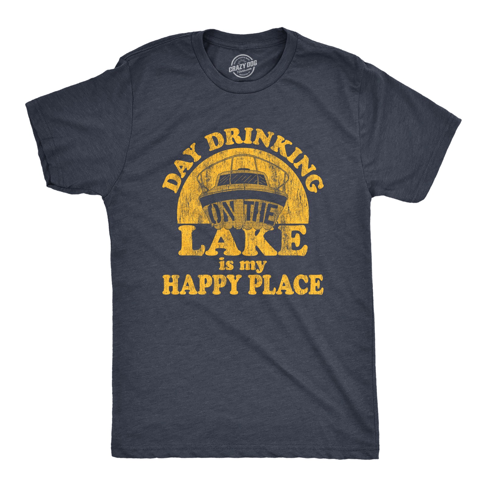 Mens Day Drinking On The Lake Is My Happy Place T Shirt Funny Summer Boating