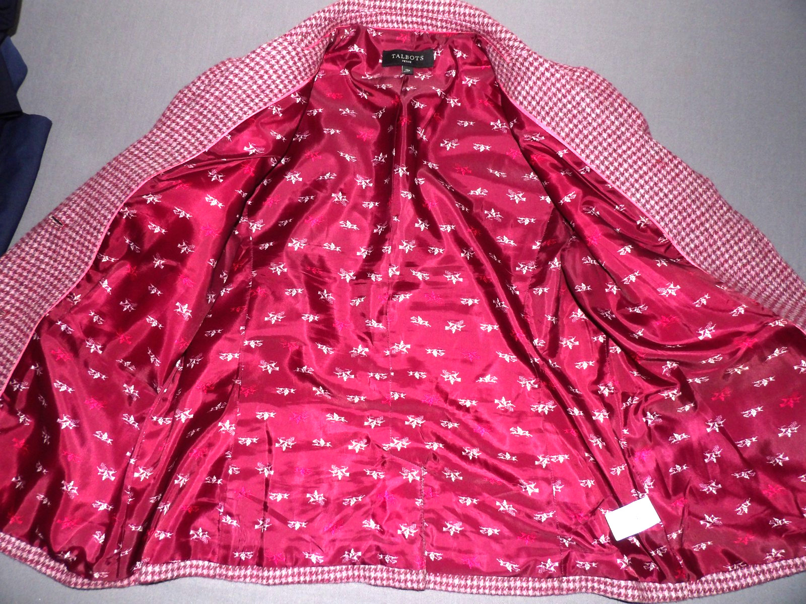 TALBOTS Pink Houndstooth 2 Button Wool Blend Tweed Office Blazer Women’s 12P