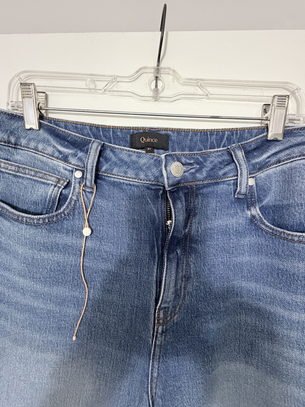 Quince Bella Stretch Barrel Jeans 28 inches long 31 inch waist Atlantic Blue
