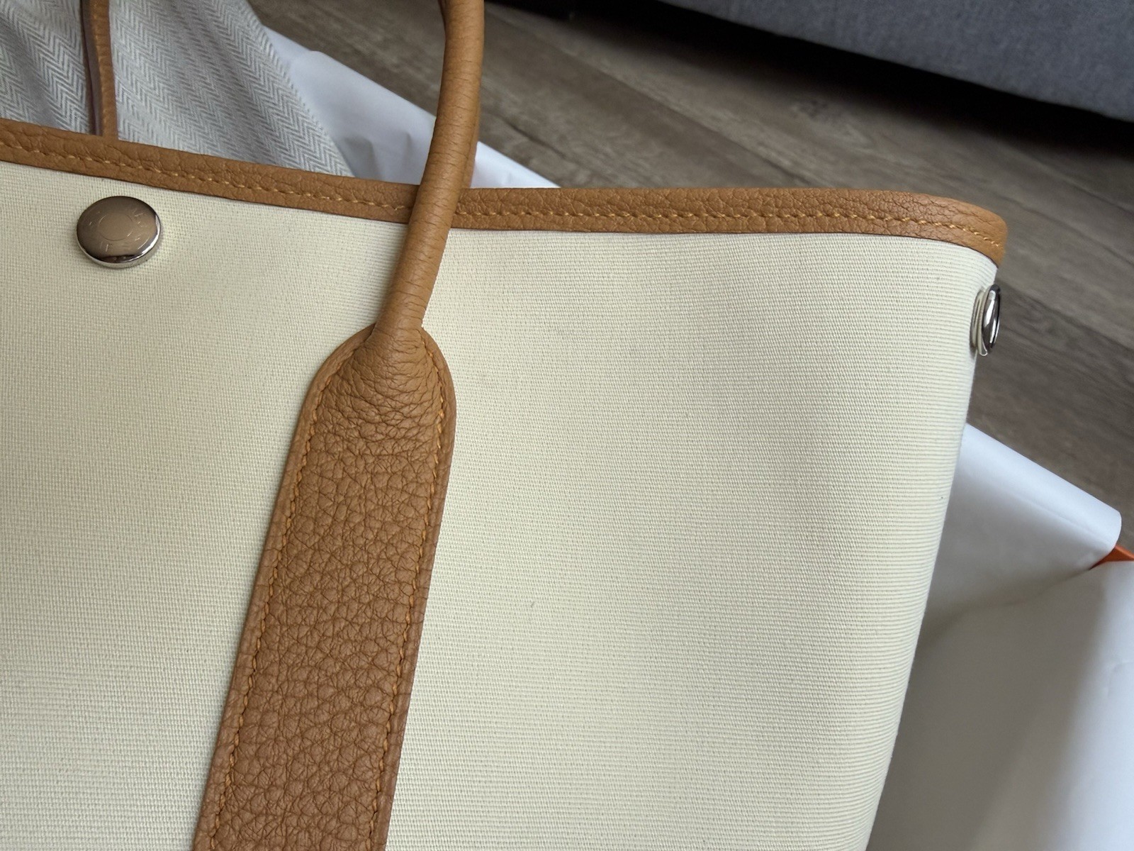 New Hermes Garden Party 30 Vanilla Vanille Naturel Sable Canvas Leather Tote Bag