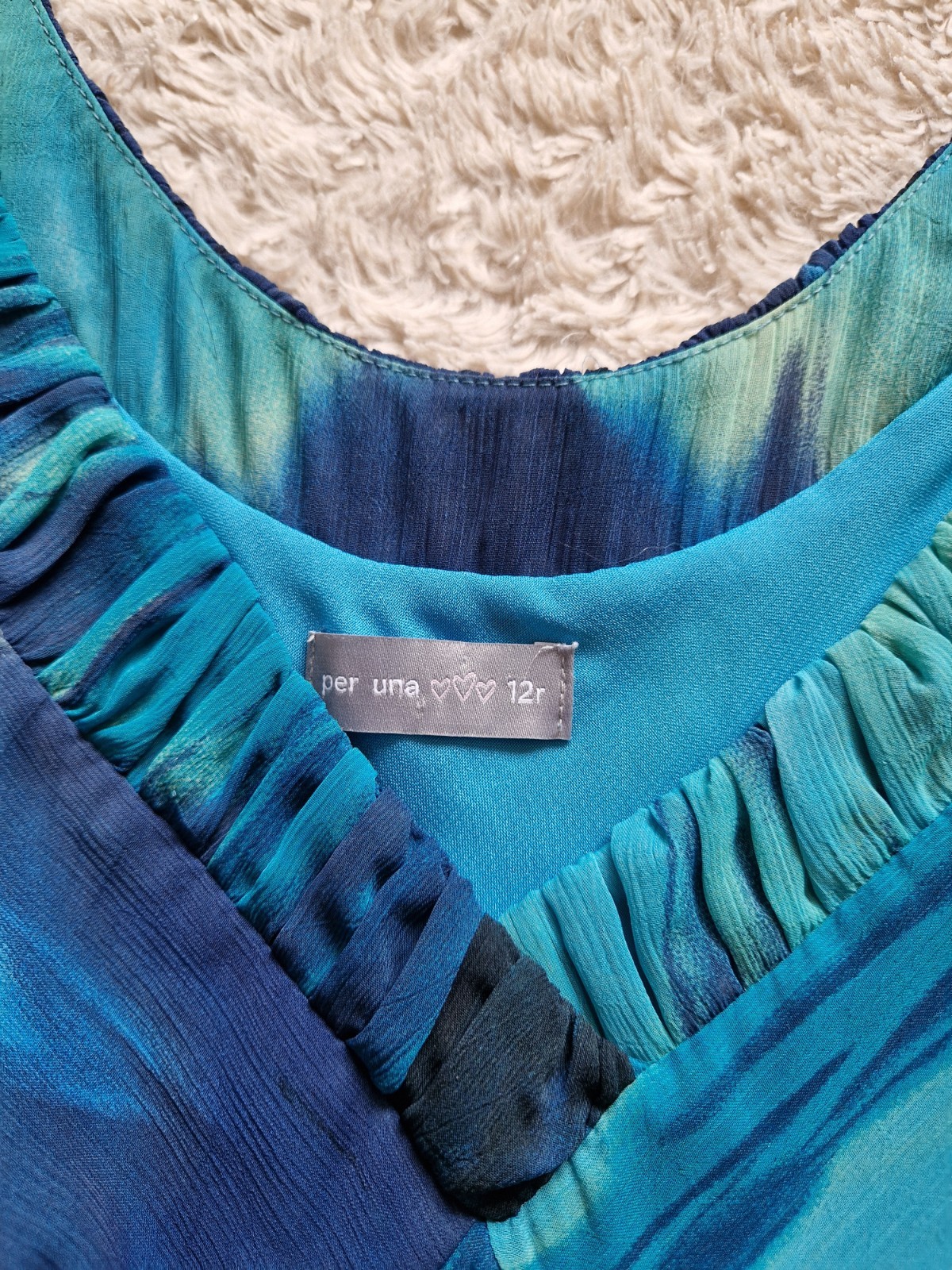 Per Una Blue Aqua Watercolour Midi Dress UK 12 Floaty Fit & Flare Occasion