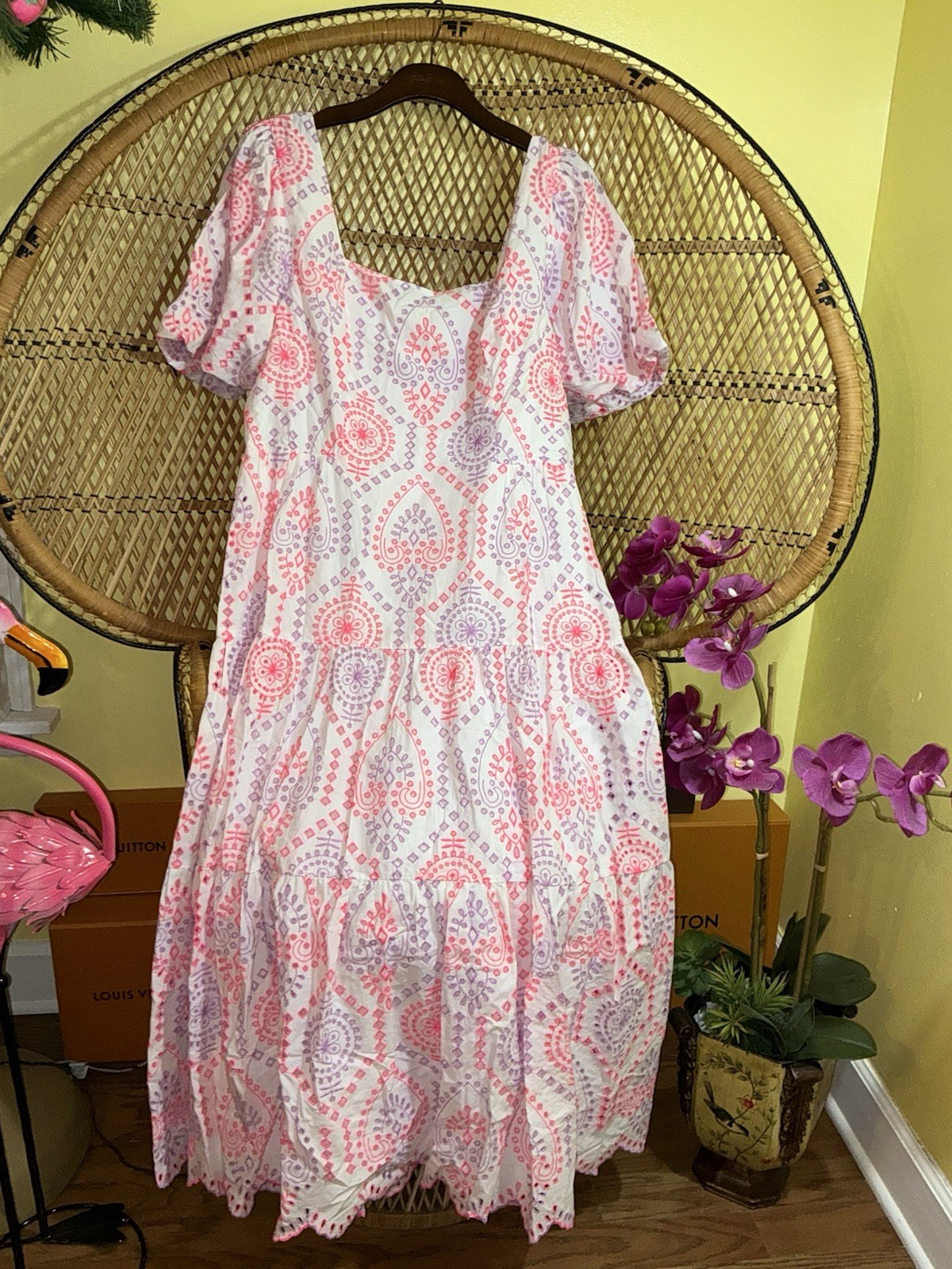 Lilly Pulitzer NWT Katalina Midi Eyelet Dress Sunset Dreamer Eyelet $348 Size 14