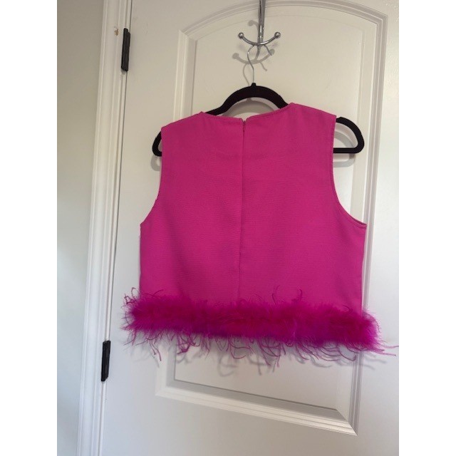 Mainstrip Hot Pink Sleeveless Feather Trim Crop Top