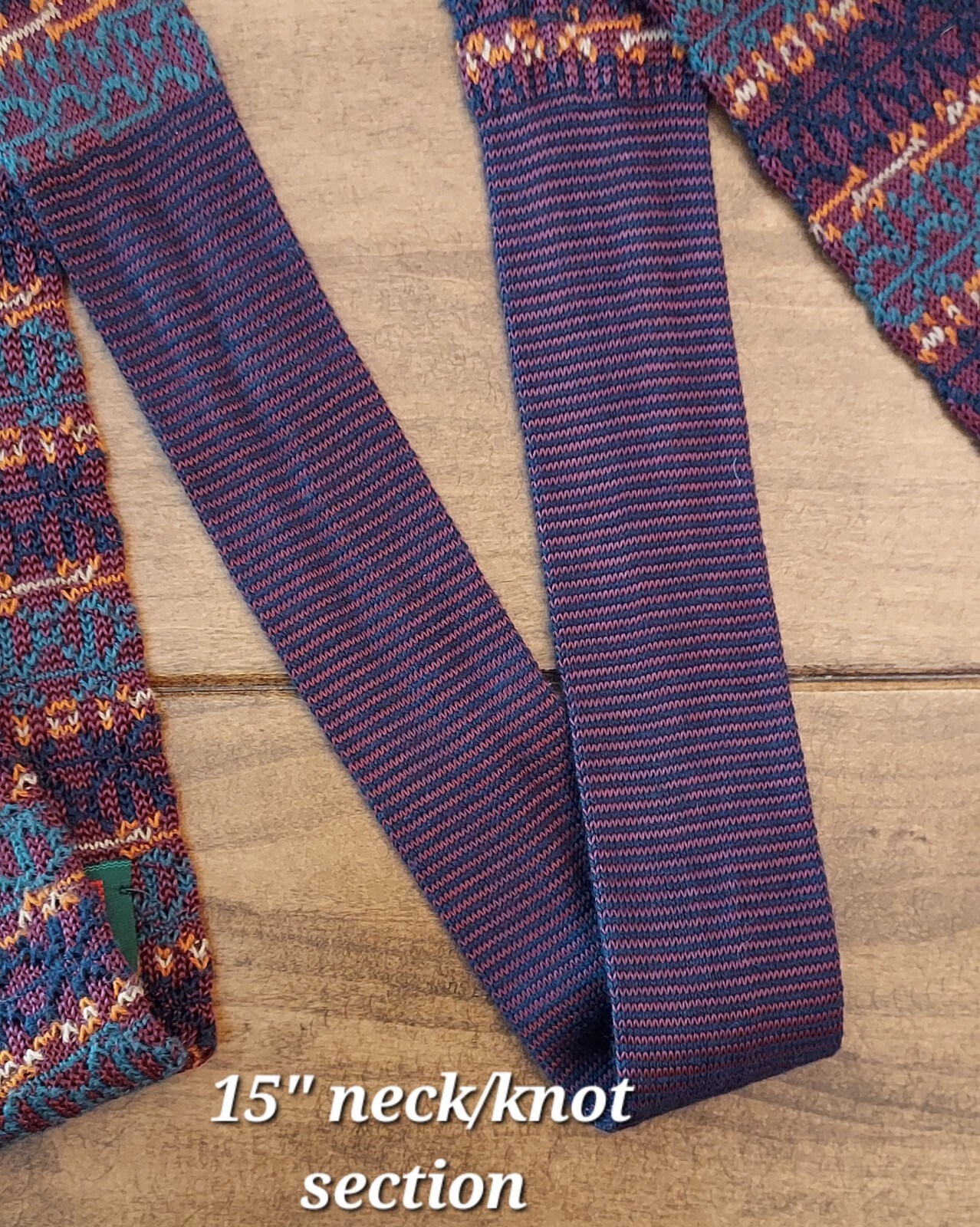 Vtg Rooster Pointed Knit Stripe Tie Texture Burgundy Purple Teal Orange 54×3 1/8