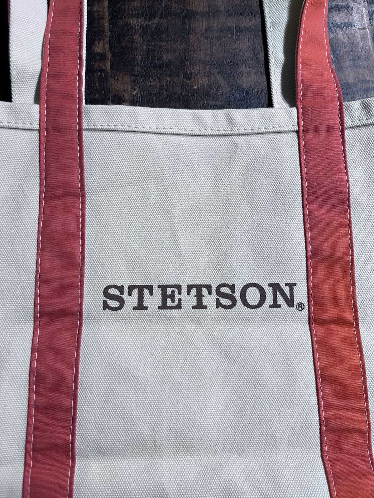 Stetson Beige Brown Orange Canvas Tote Bag Logo Collecters 13.5”x17.5” NWOT