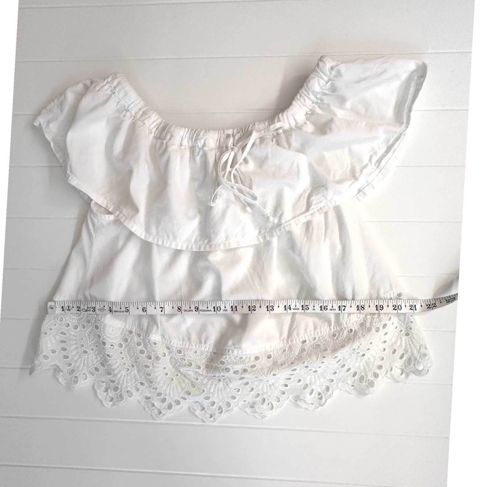 Made well Eyelet Lace Ruffle Crop Top Scalloped Boho grandmillineal French girl