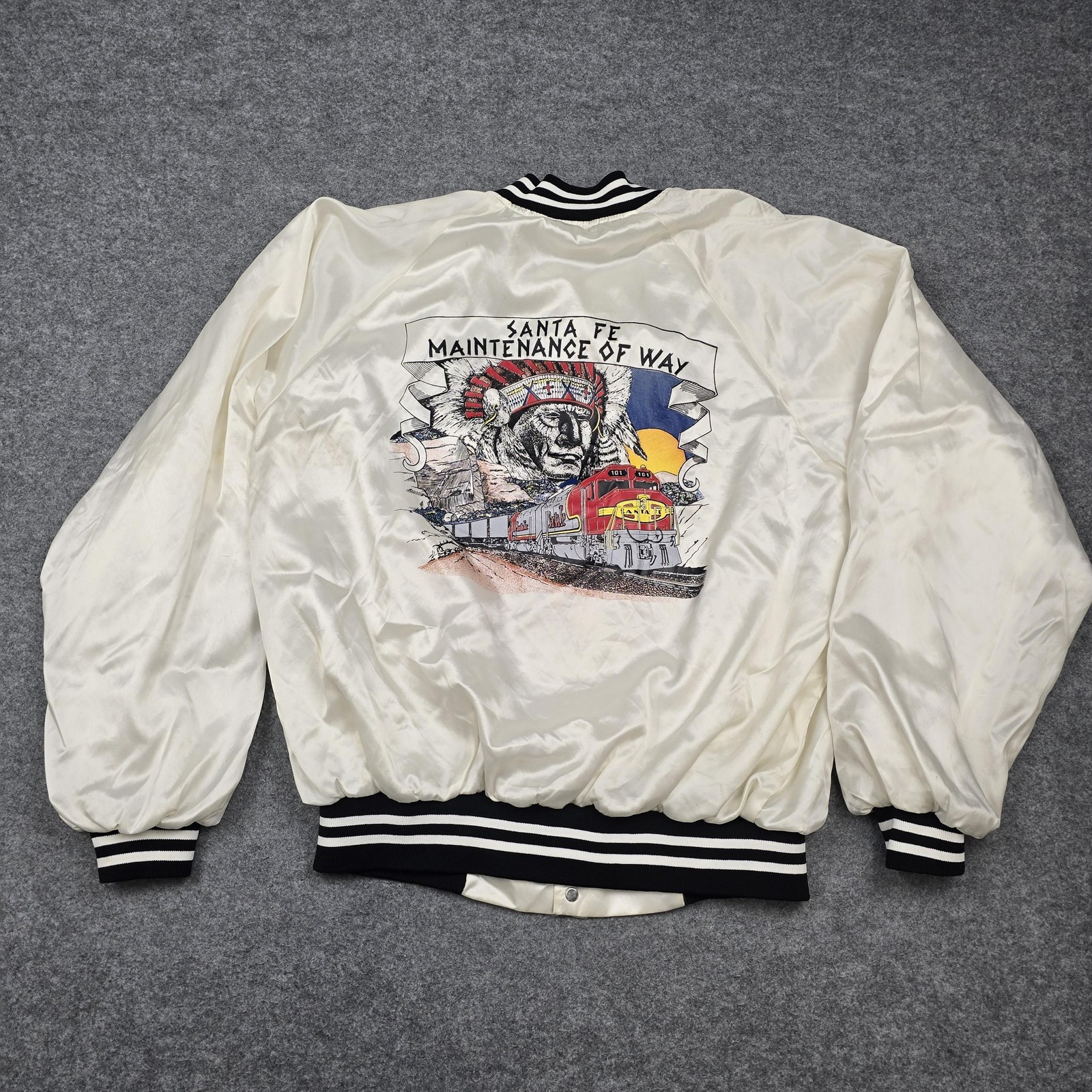 Vintage Hartwell Jacket Mens XL White Santa Fe Railroad Maintenance Varsity USA