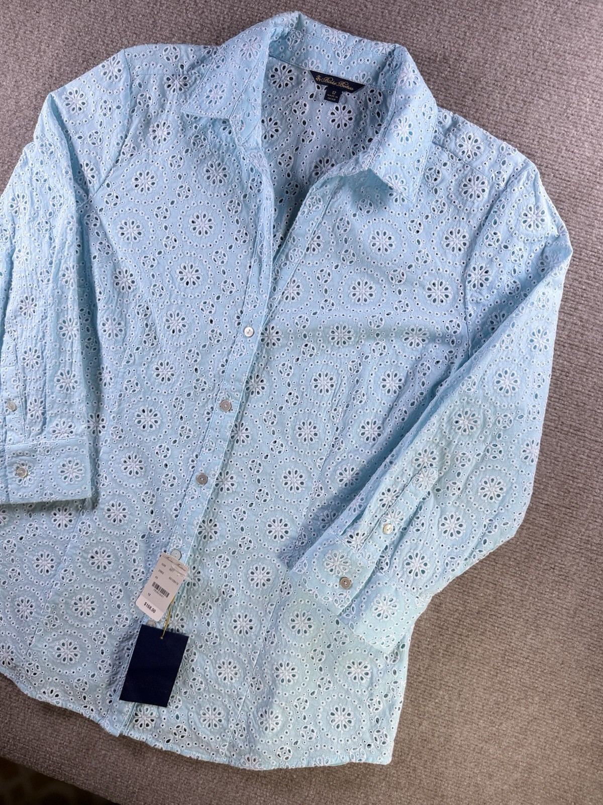 Brooks Brothers 100% Cotton Eyelet Lace Button Up Blouse size 12 NWT MSRP $168