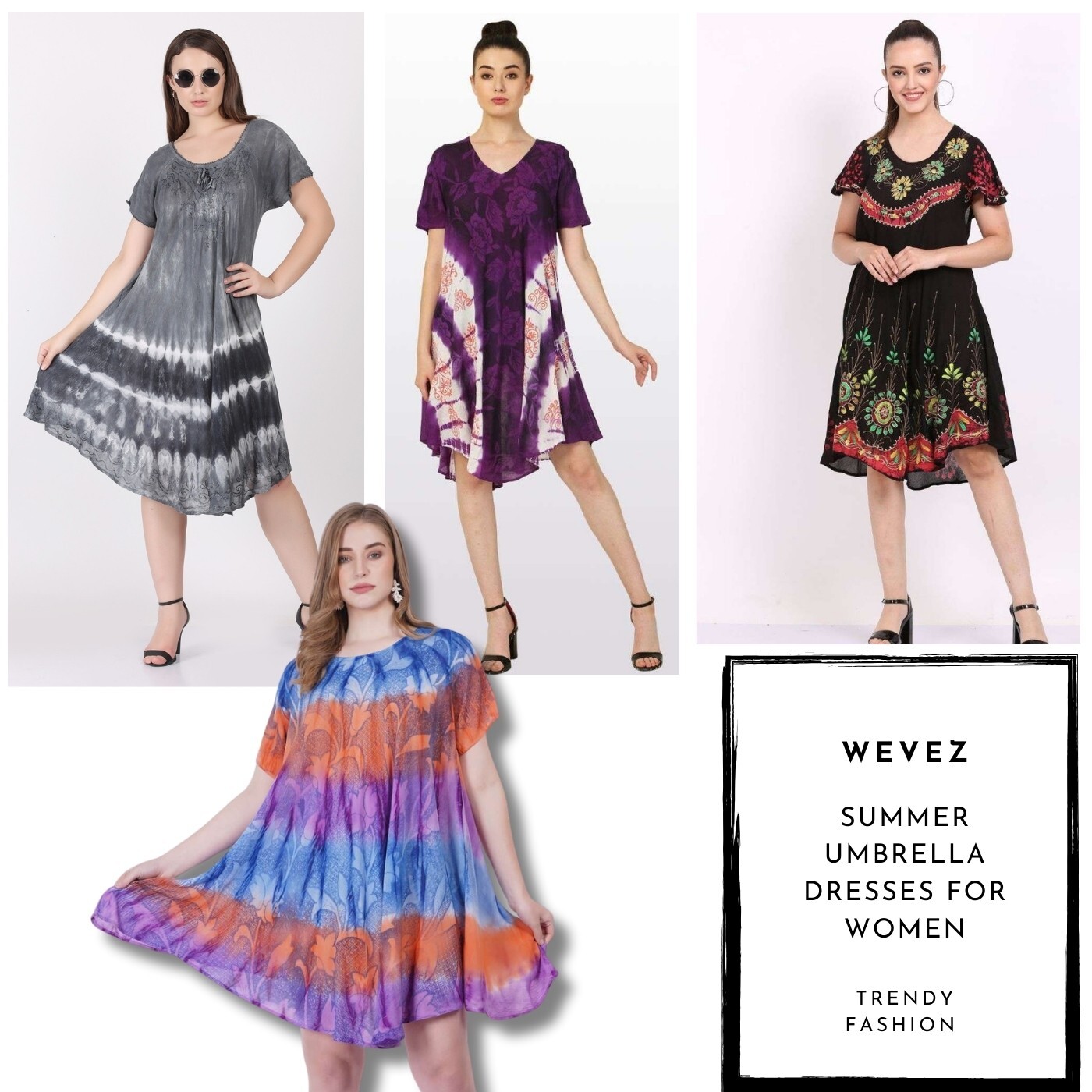 WEVEZ Knee Length Pack of 10 Dresses Assorted Lot Daily Outfit Scoop Neck