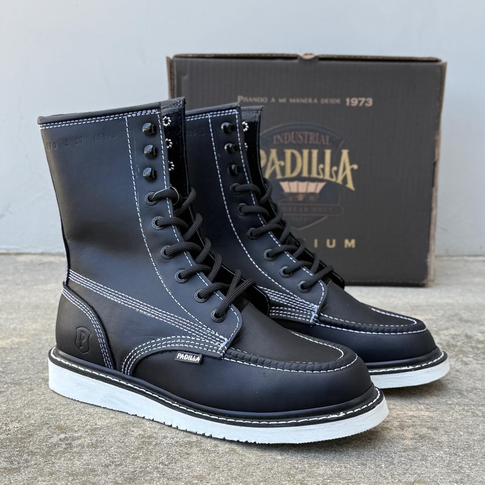 MENS PADILLA INDUSTRIAL 8 INCH MOC TOE WORK BOOT LACE UP SOFT TOE FULL GRAIN