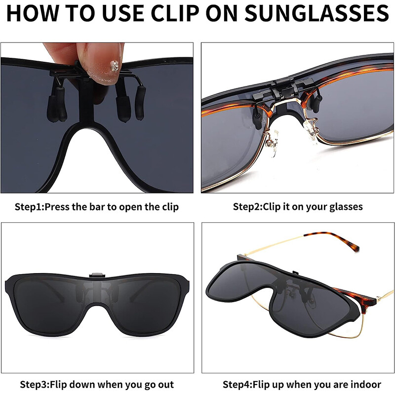 Polarized Clip-on Sunglasses Flip Up Metal Clip Eyewear for Prescription Glasses
