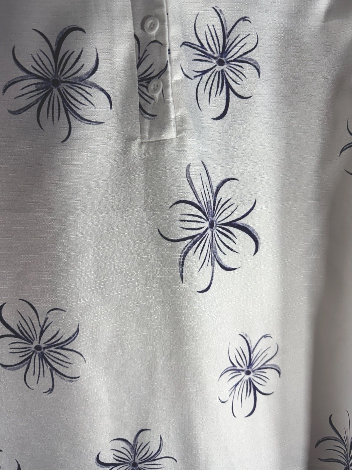 White Blue Lace Floral Collared Pullover Blouse 3/4 Sleeve Women’s L