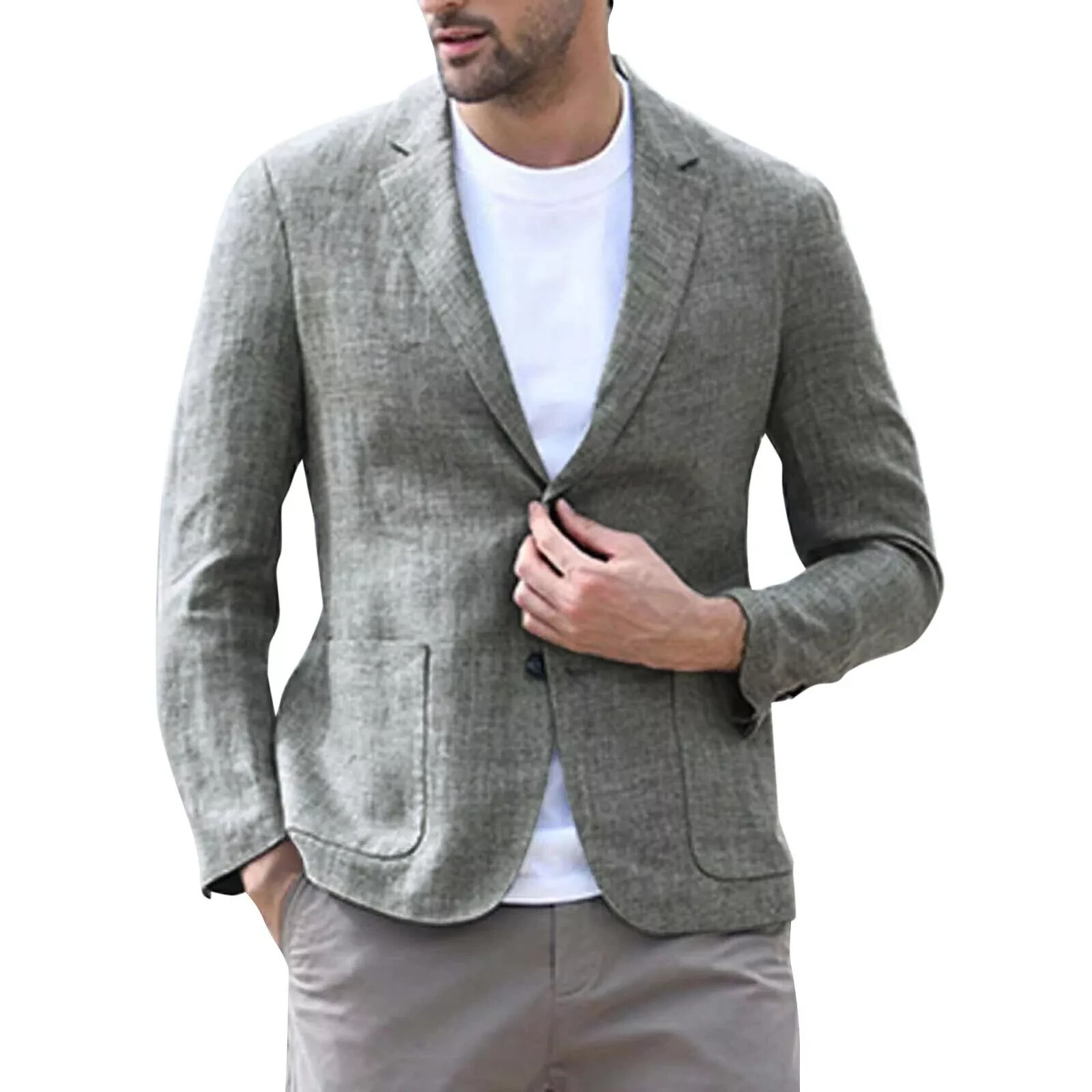 Summer Linen Men Blazer Casual Sports Jacket Beach Leisure Wedding Party Blazer