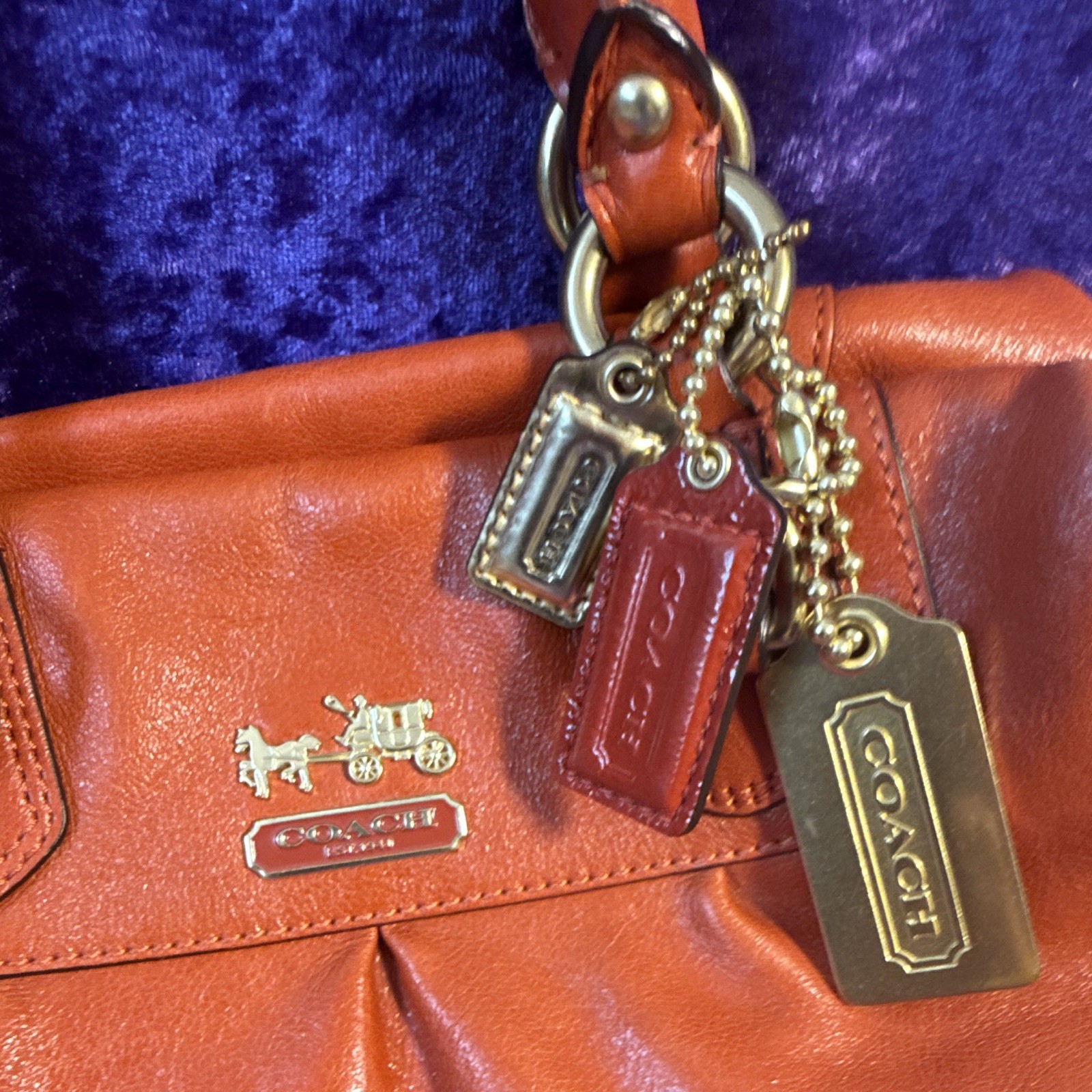 Coach Orange Large Satchel Top Handle Zip Detachable Strap Silver Hardware