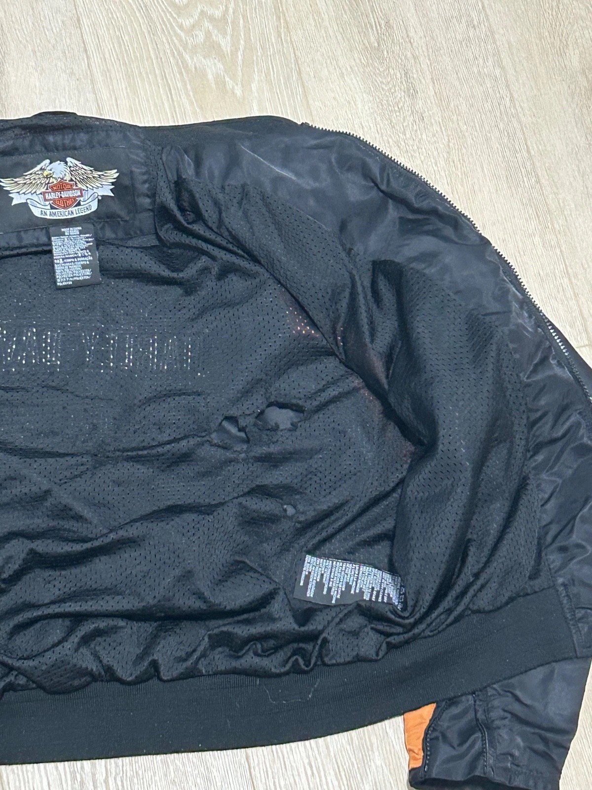 harley davidson jacket black orange bomber bar shield racing riding zip light