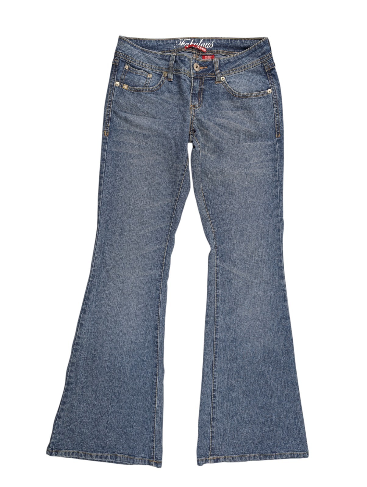 Y2K Vintage Bongo Low Rise Fabulous Flare Leg Denim Blue Jeans Size 5 28″ Waist