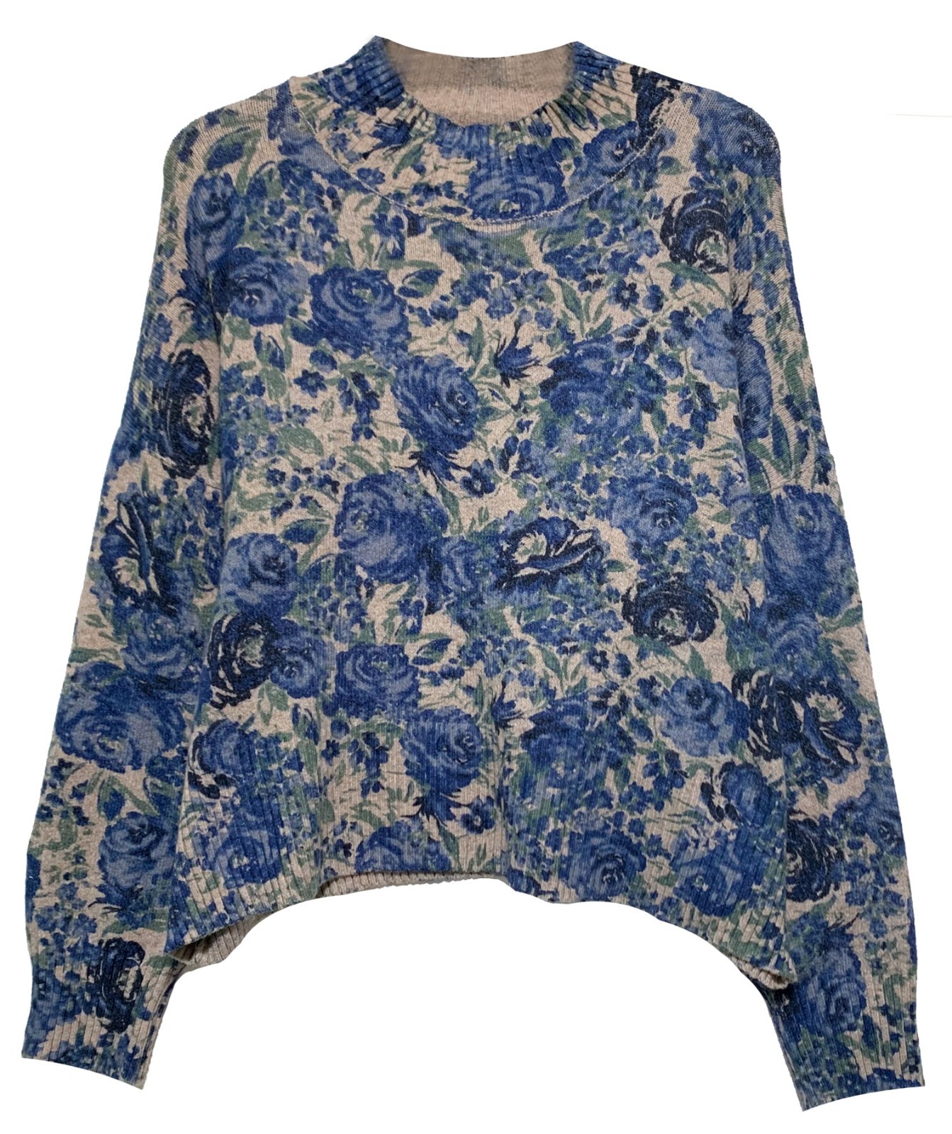 Lauren Conrad Shades of Blue and Tan Floral Print Pullover Sweater size XXL