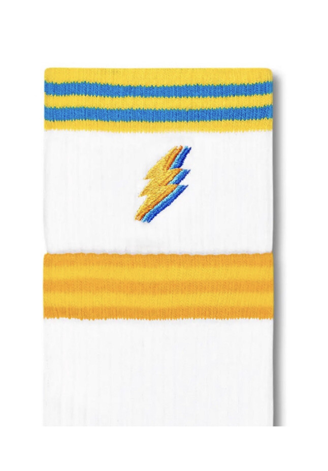 HAPPY SOCKS COLOR CUFF MENS SNEAKER CREW SOCKS WHITE WITH MULTI M/L NWT