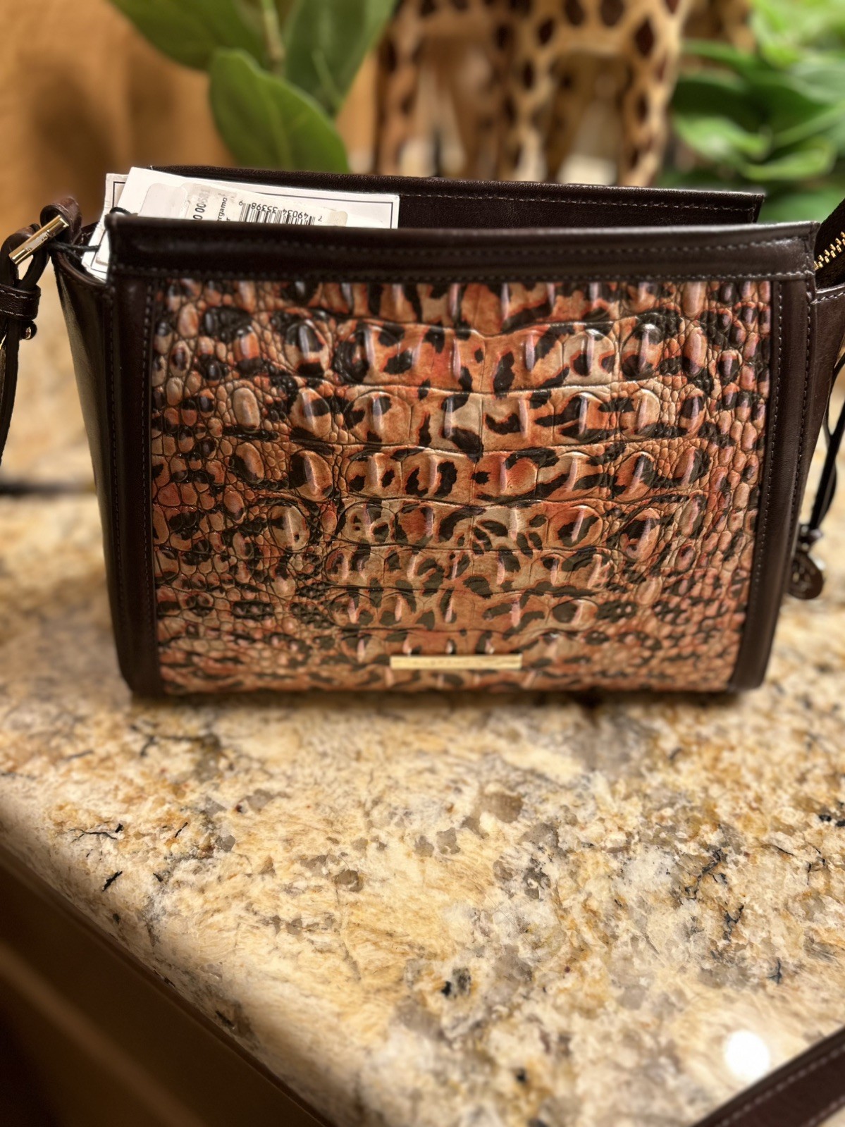 BRAHMIN Hillary Leopard Cub Bergamot Croc-Emb Leather Crossbody Brown Orange NEW