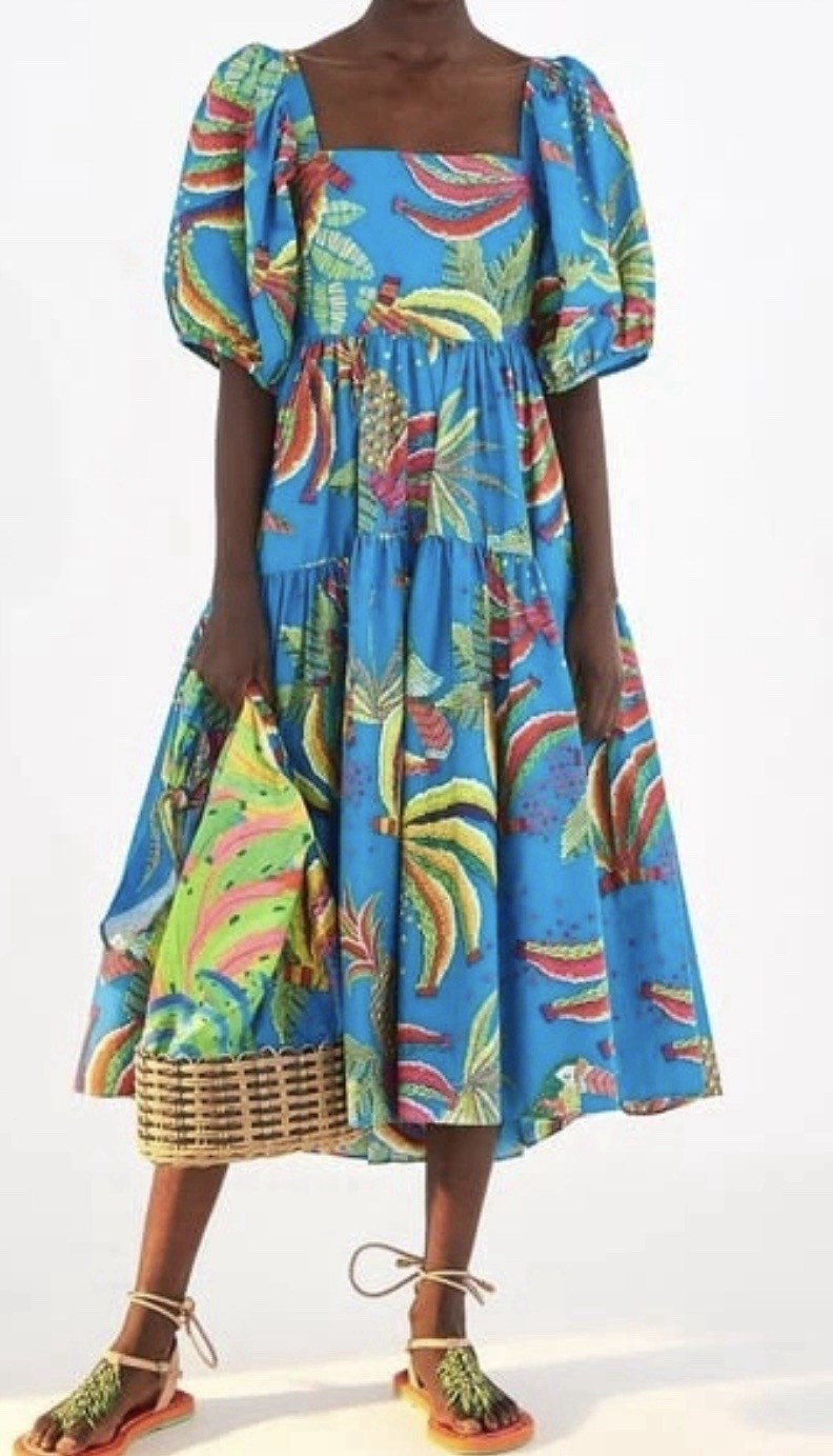 Anthropologie Farm Rio Tropics Tiered Midi Dress Size Small-FLAW