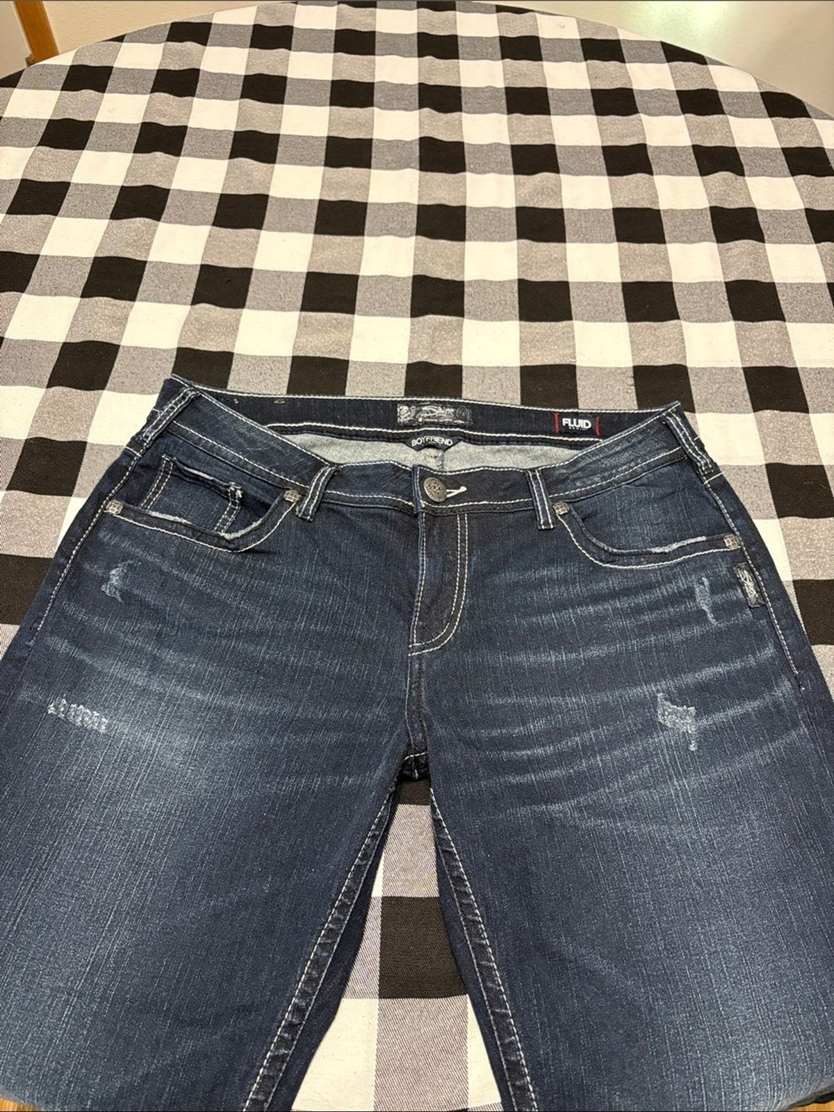 Silver Jeans Boyfriend Fluid Denim Jeans Distressed Stretch Dark 32 x 29/31.5