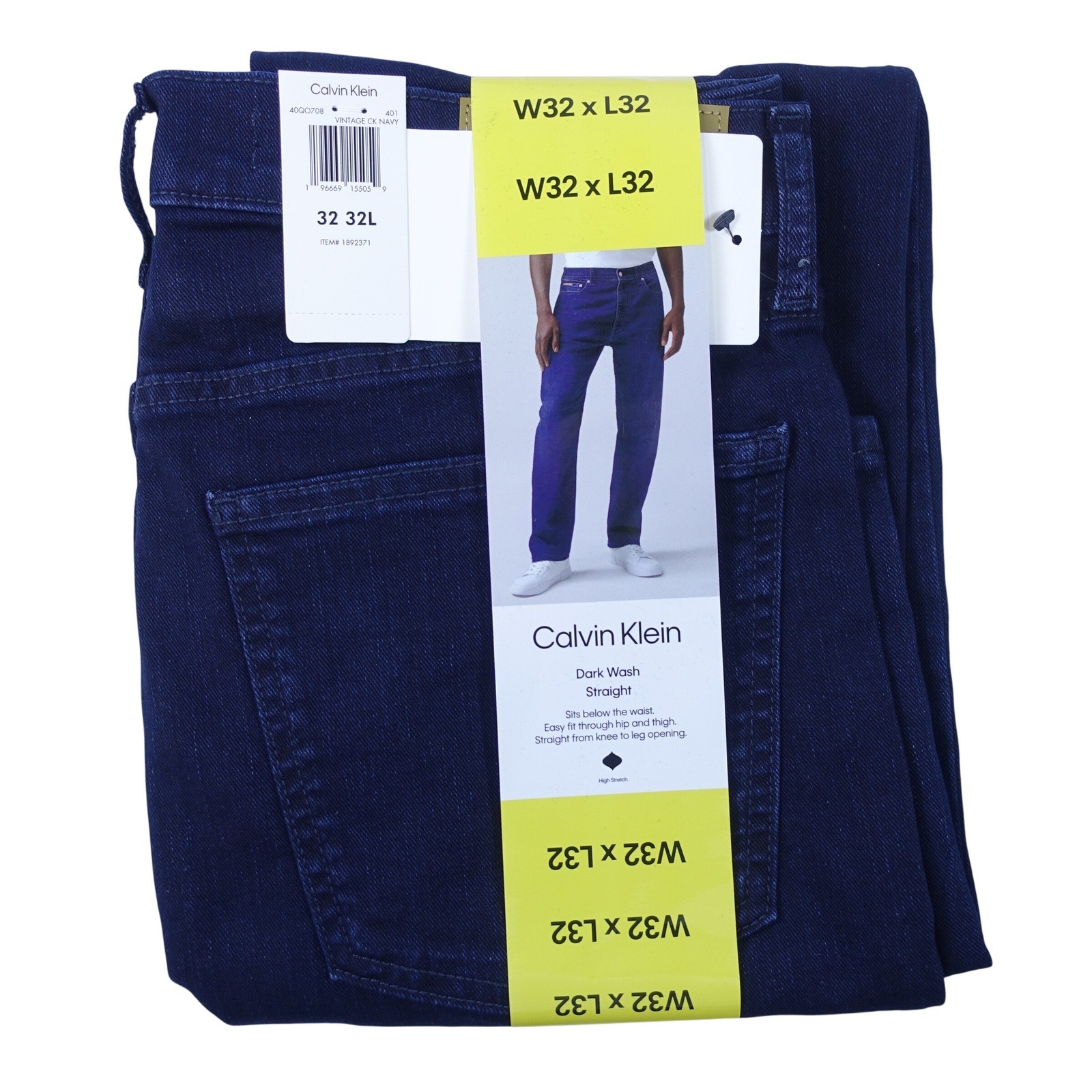 Calvin Klein Men Jeans 32×32 Dark Wash Straight Fit Vintage CK Navy Stretch NWT