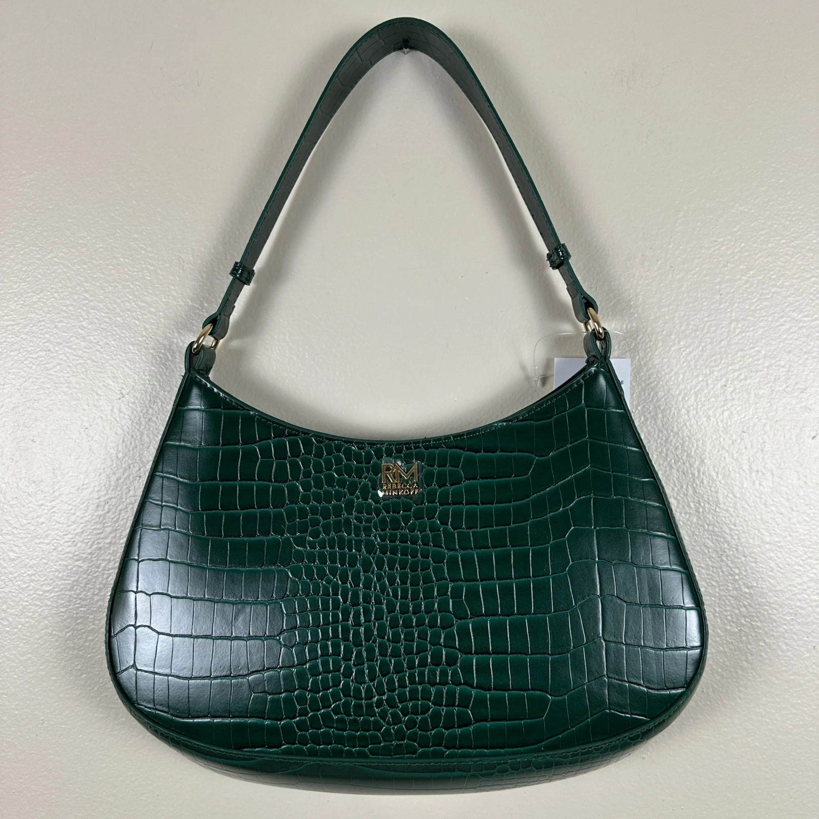 NEW Rebecca Minkoff Womens Florence Shoulder Bag Pine Green Croc Embossed