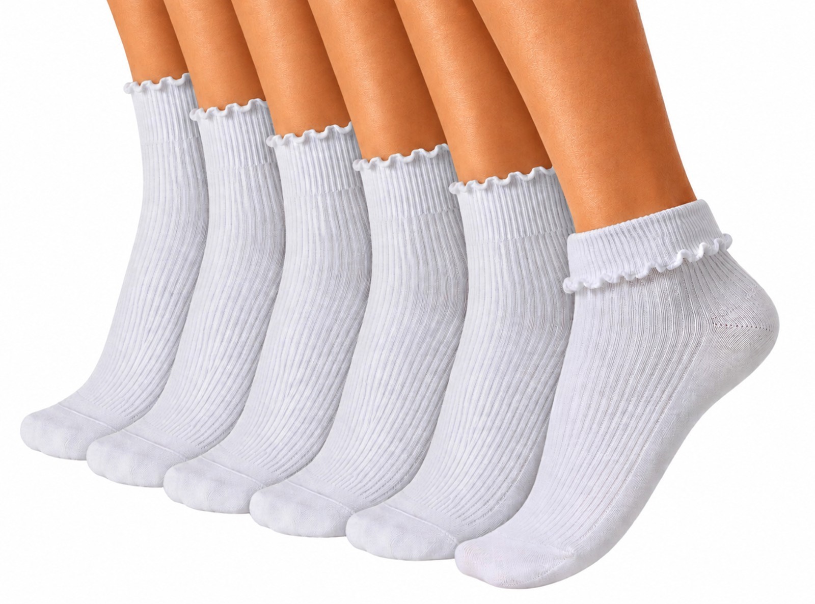 6 Pairs Womens Ruffle Ankle Socks Cotton Frilly Turn Cuff Casual Lettuce Edge